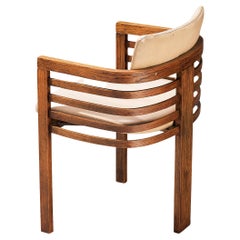 Italian Mid-Century Modern Armchair in Oak and Beige Upholstery