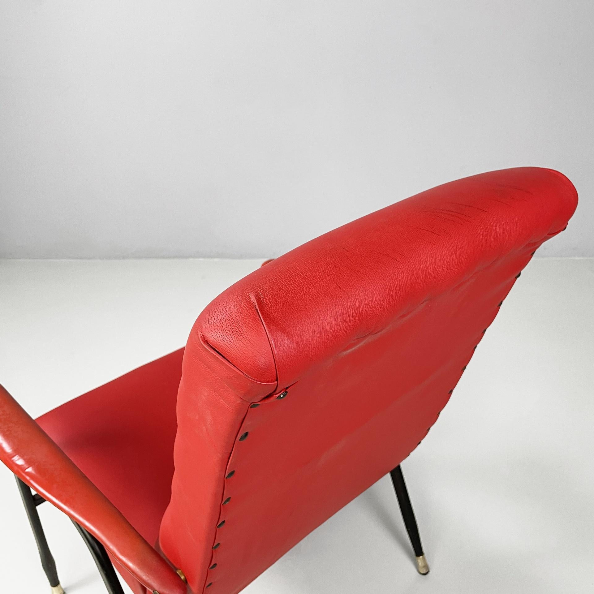 Italian mid-century modern armchair in red sky and black metal, 1960s For Sale 7