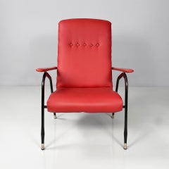 Italian mid-century modern armchair in red sky and black metal, 1960s