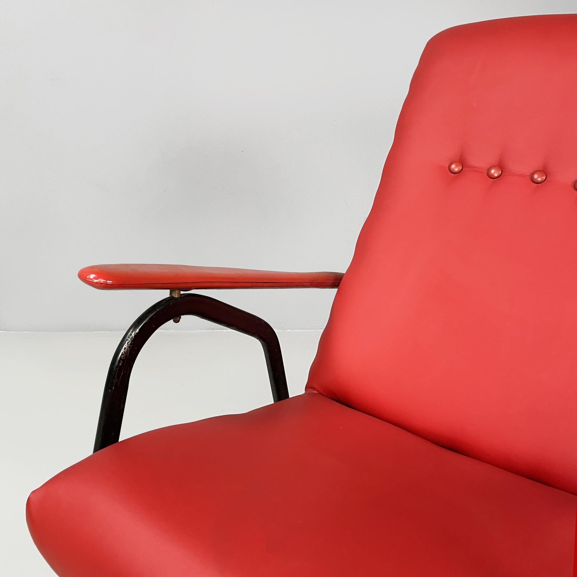 Metal Italian mid-century modern armchair in red sky and black metal, 1960s For Sale