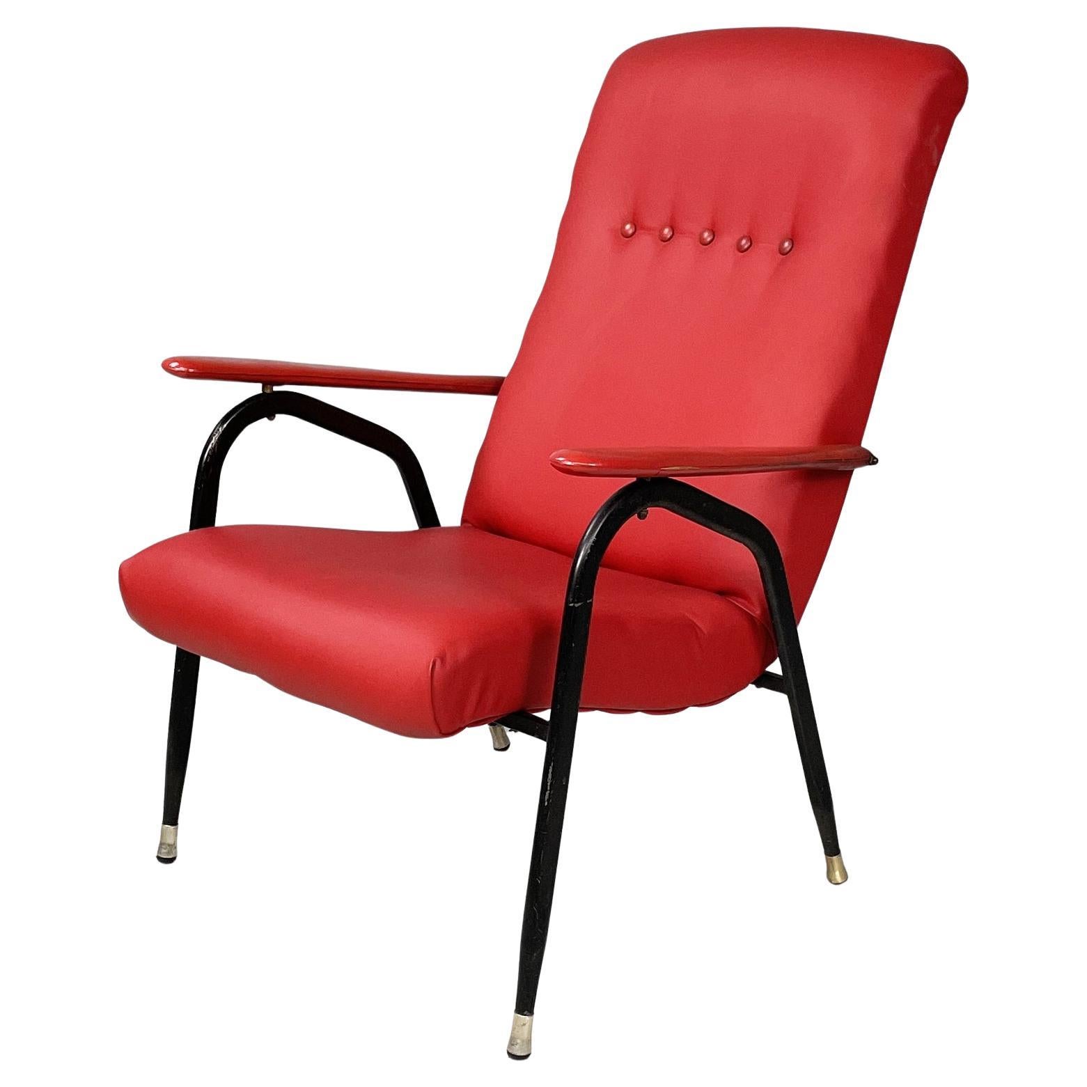 Italian mid-century modern armchair in red sky and black metal, 1960s For Sale
