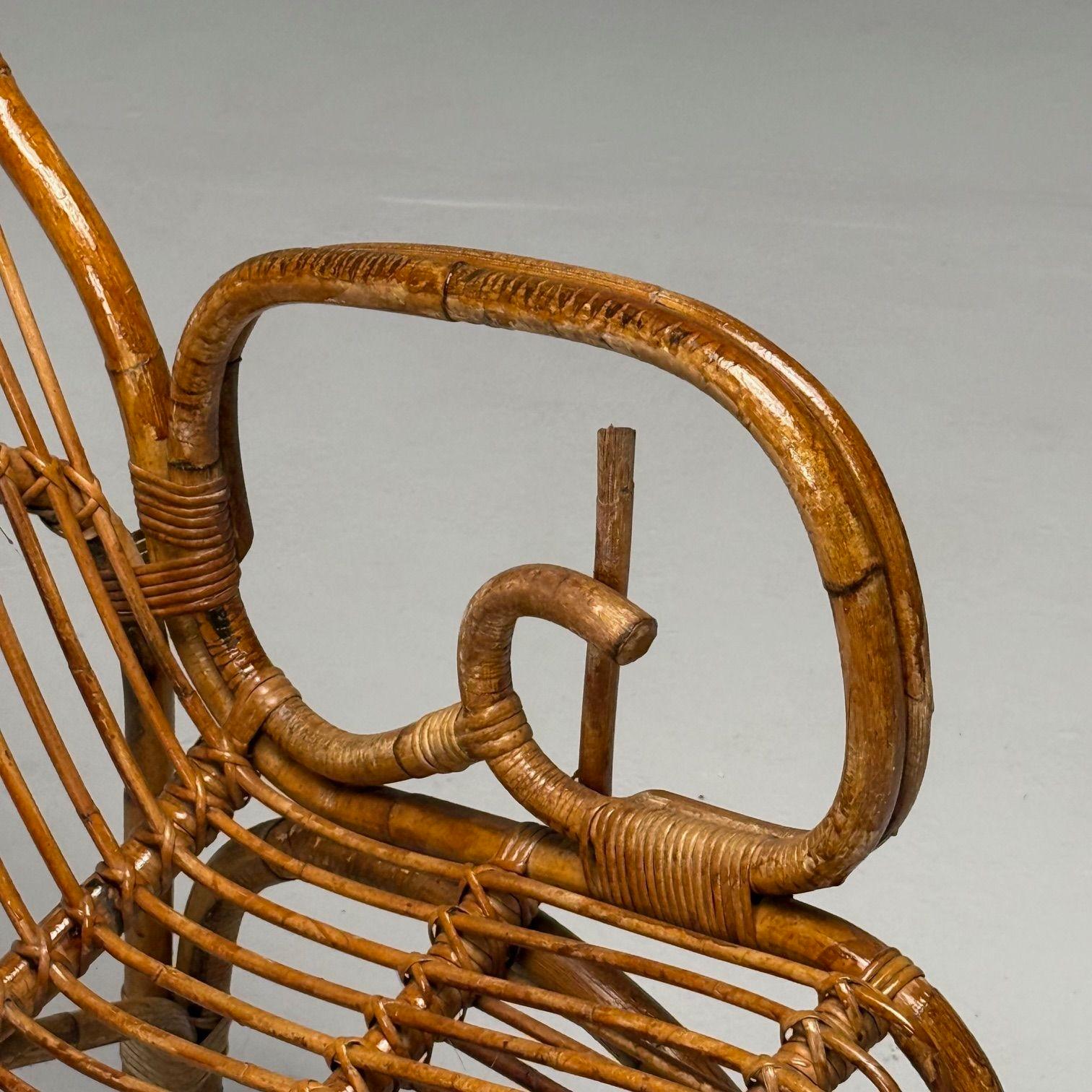Italian Mid-Century Modern, Armchair, Rattan, Cane, Bamboo, Italy, 1960s For Sale 6