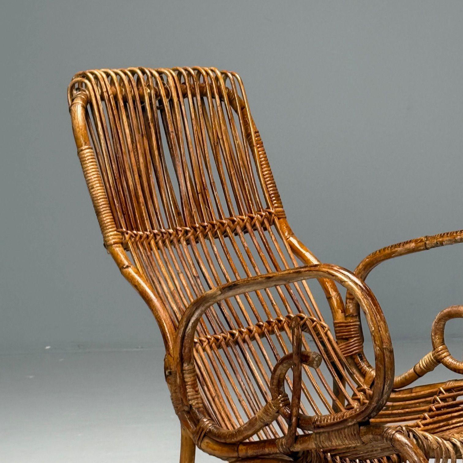 Italian Mid-Century Modern, Armchair, Rattan, Cane, Bamboo, Italy, 1960s For Sale 1