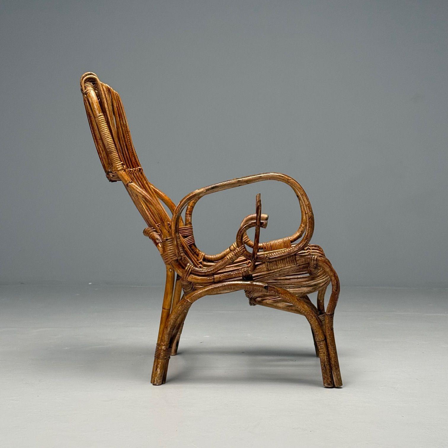 Italian Mid-Century Modern, Armchair, Rattan, Cane, Bamboo, Italy, 1960s For Sale 3