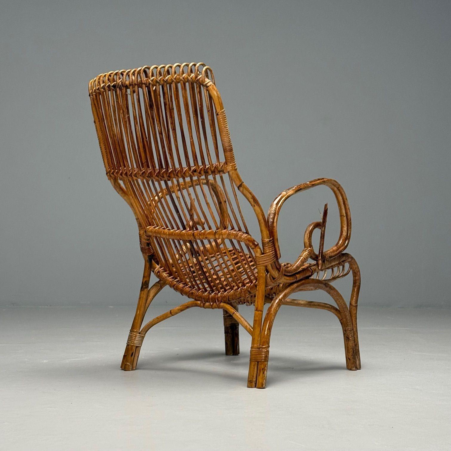 Italian Mid-Century Modern, Armchair, Rattan, Cane, Bamboo, Italy, 1960s For Sale 4
