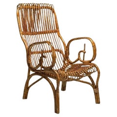 Fauteuil italien moderne du milieu du siècle dernier, rotin, canne, bambou, Italie, années 1960
