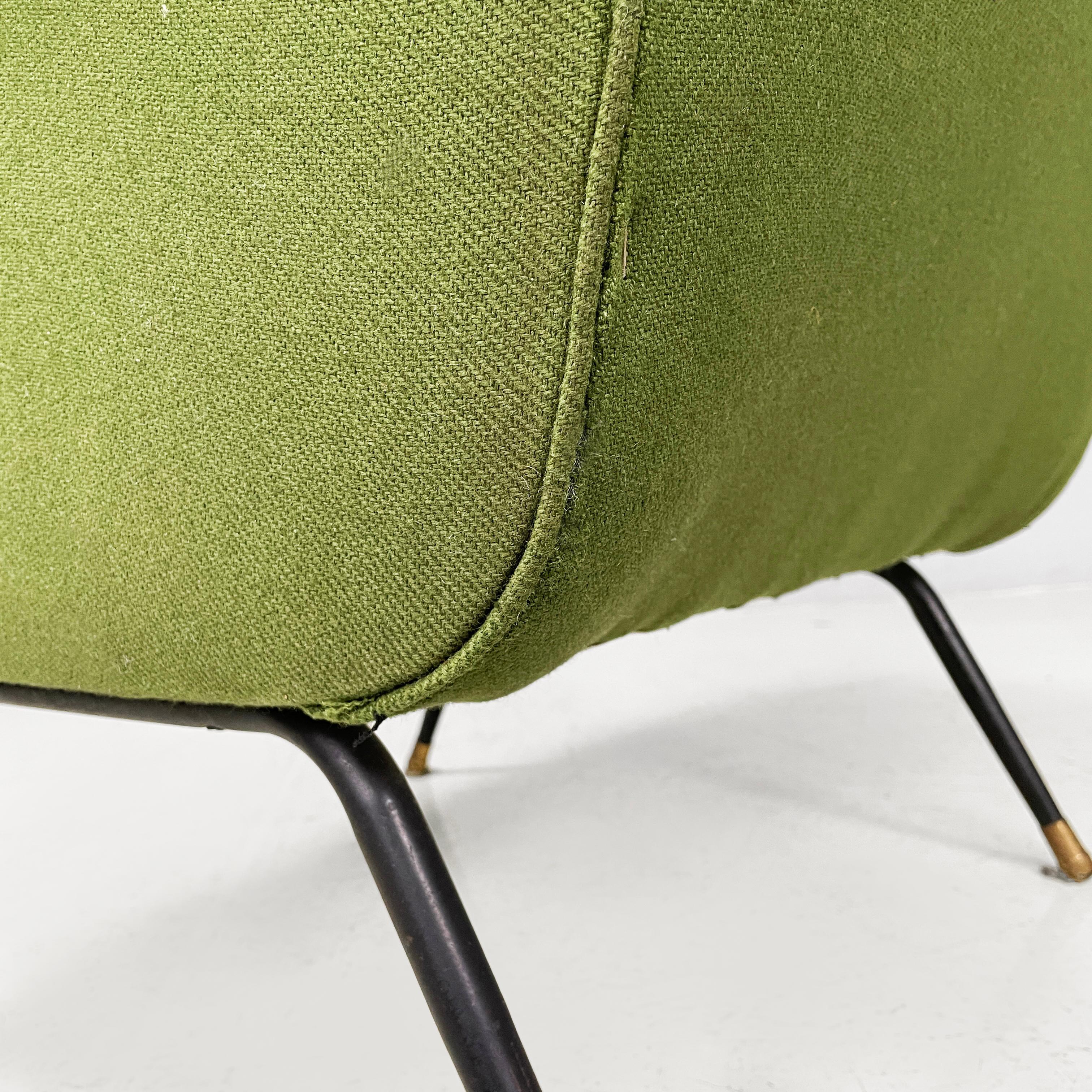 Italian mid-century modern armchairs in green fabric, black metal, brass, 1950s in vendita 10