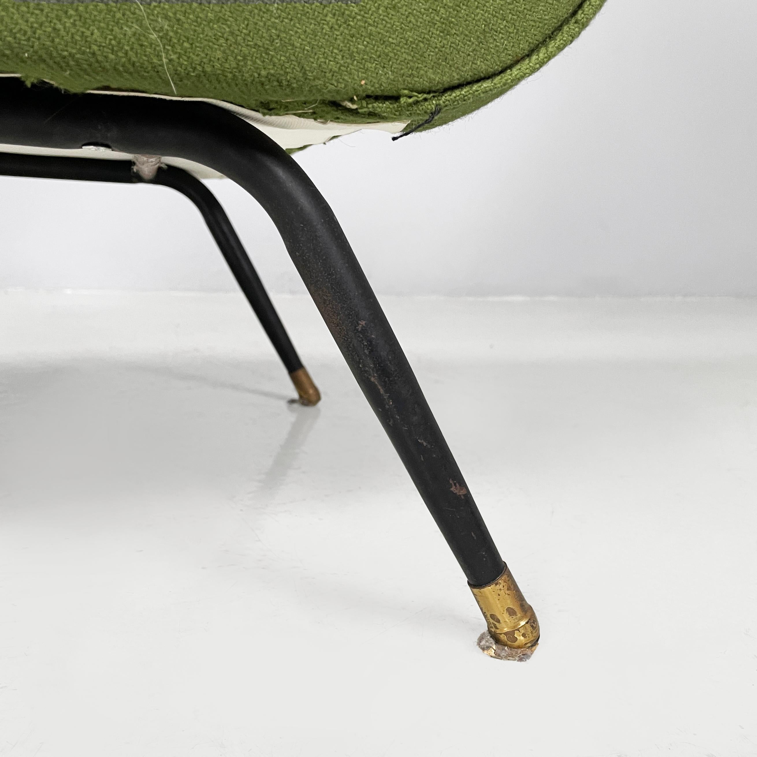 Italian mid-century modern armchairs in green fabric, black metal, brass, 1950s in vendita 11