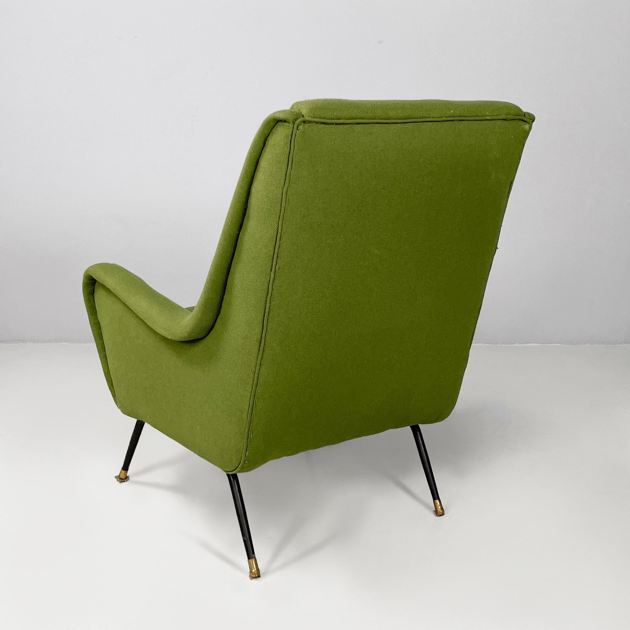 Mid-20th Century Italian mid-century modern armchairs in green fabric, black metal, brass, 1950s in vendita