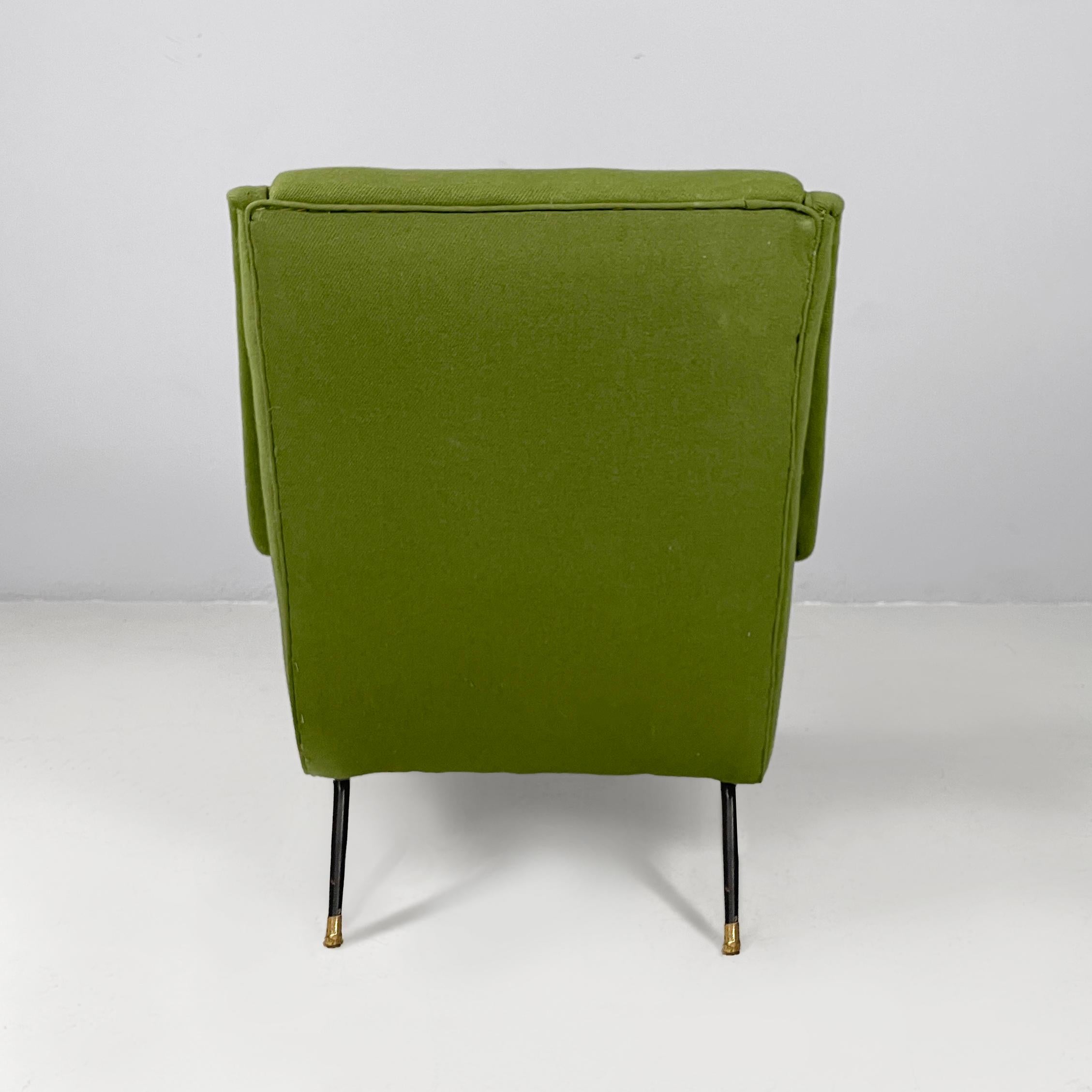 Metallo Italian mid-century modern armchairs in green fabric, black metal, brass, 1950s in vendita