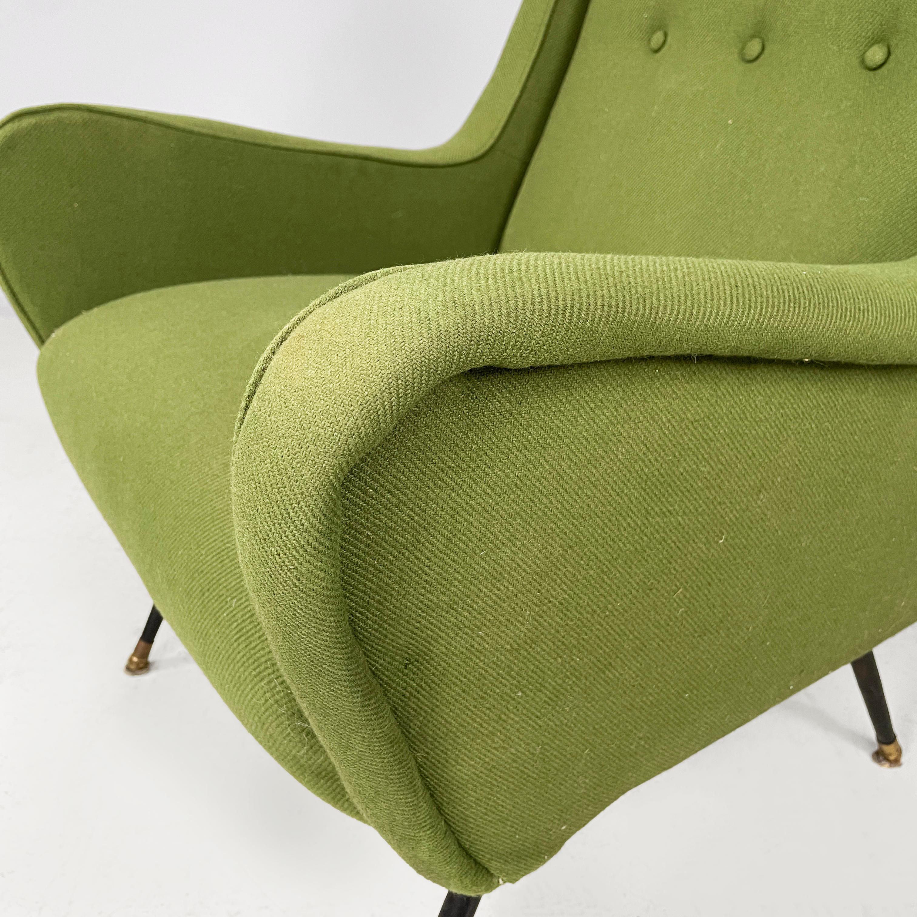 Italian mid-century modern armchairs in green fabric, black metal, brass, 1950s in vendita 2