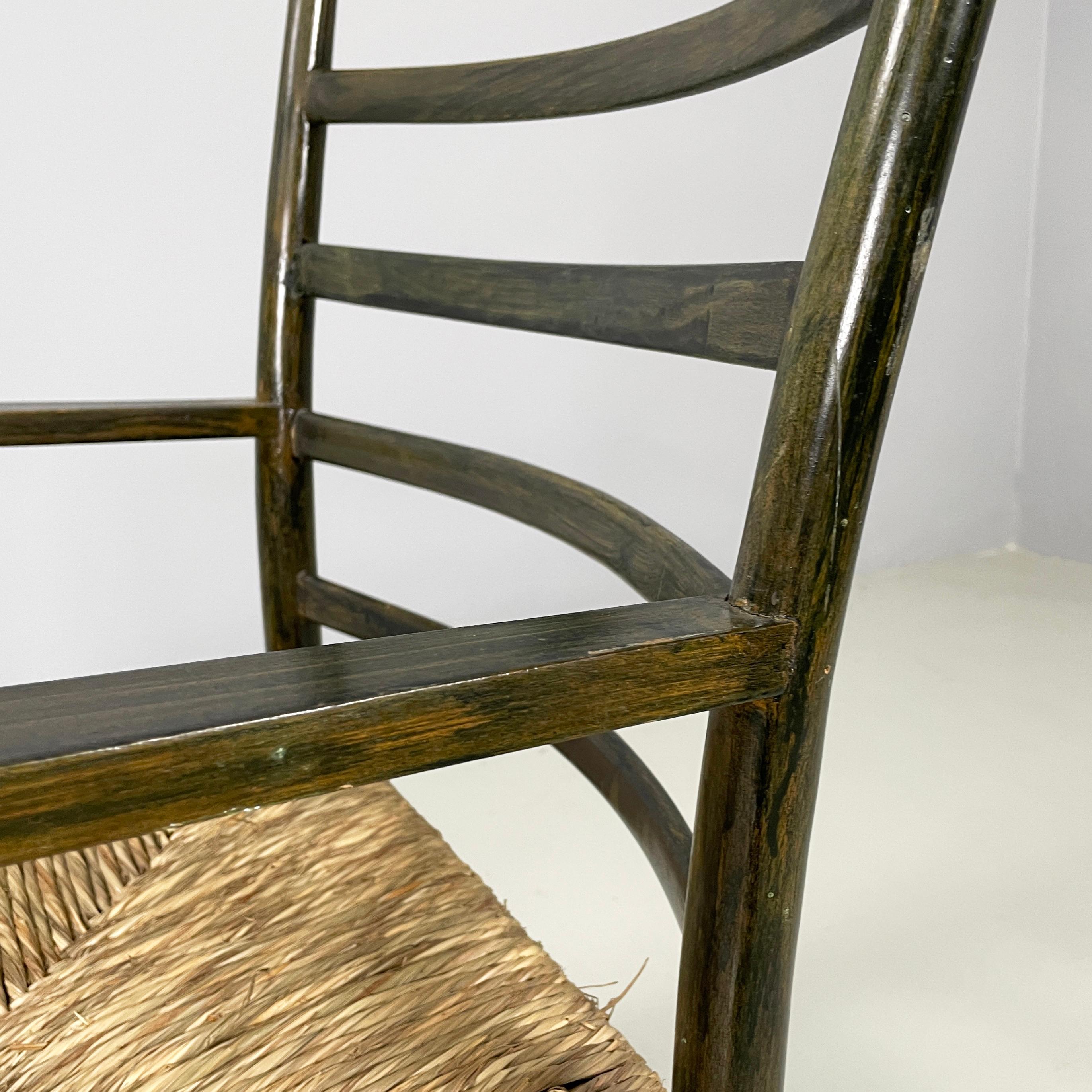 Italian mid-century modern armchairs in green wood and straw, 1930s For Sale 6