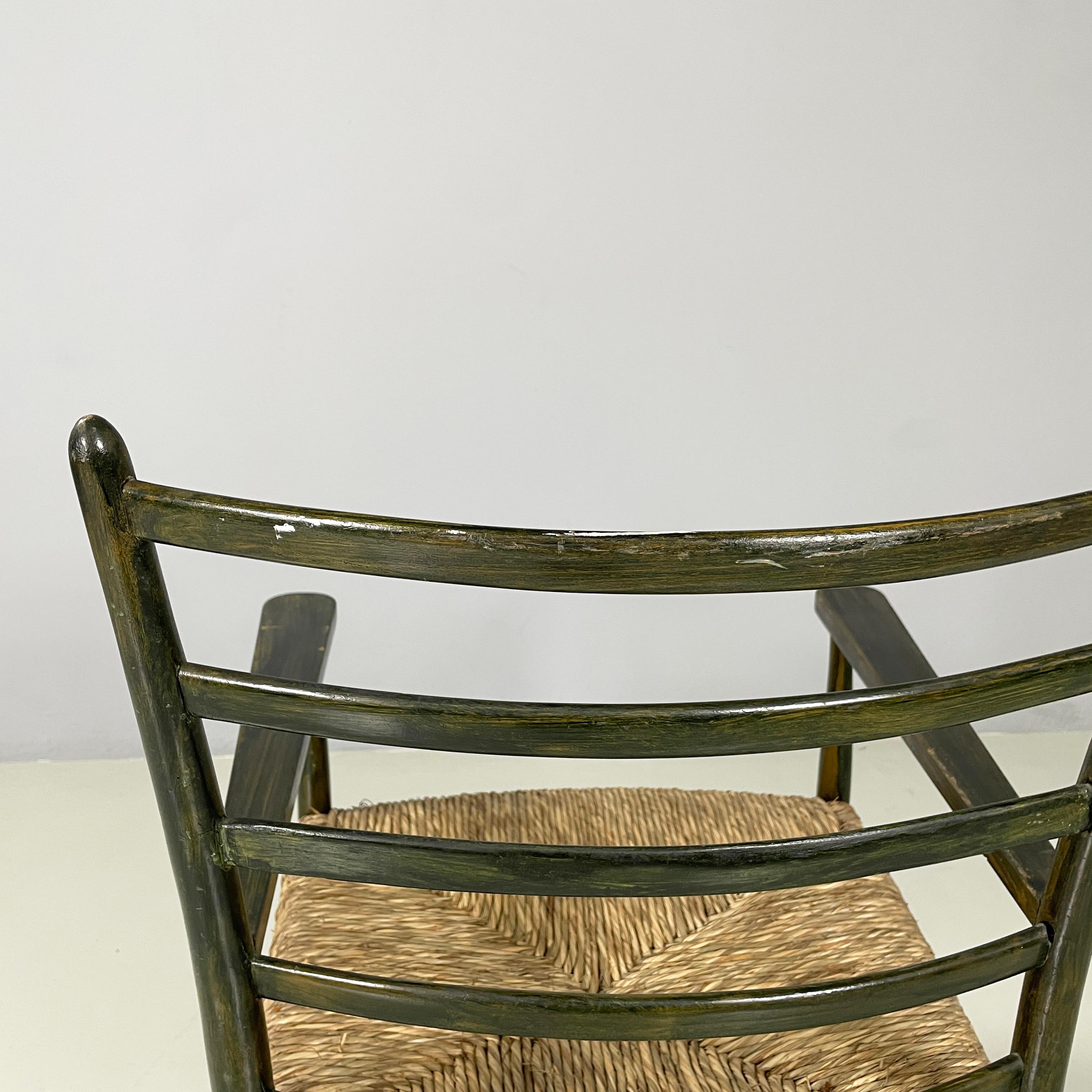 Italian mid-century modern armchairs in green wood and straw, 1930s For Sale 8