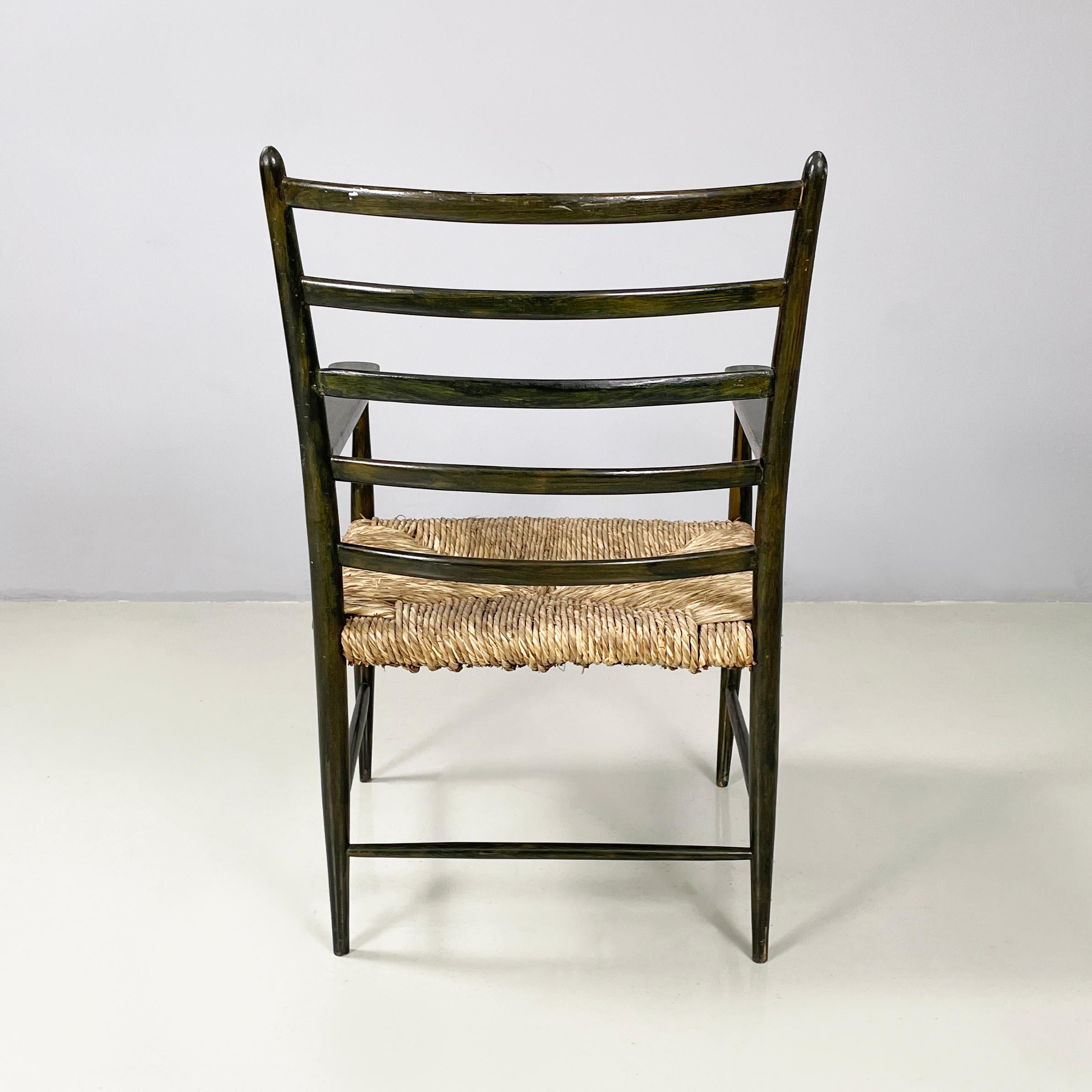 Mid-20th Century Italian mid-century modern armchairs in green wood and straw, 1930s For Sale