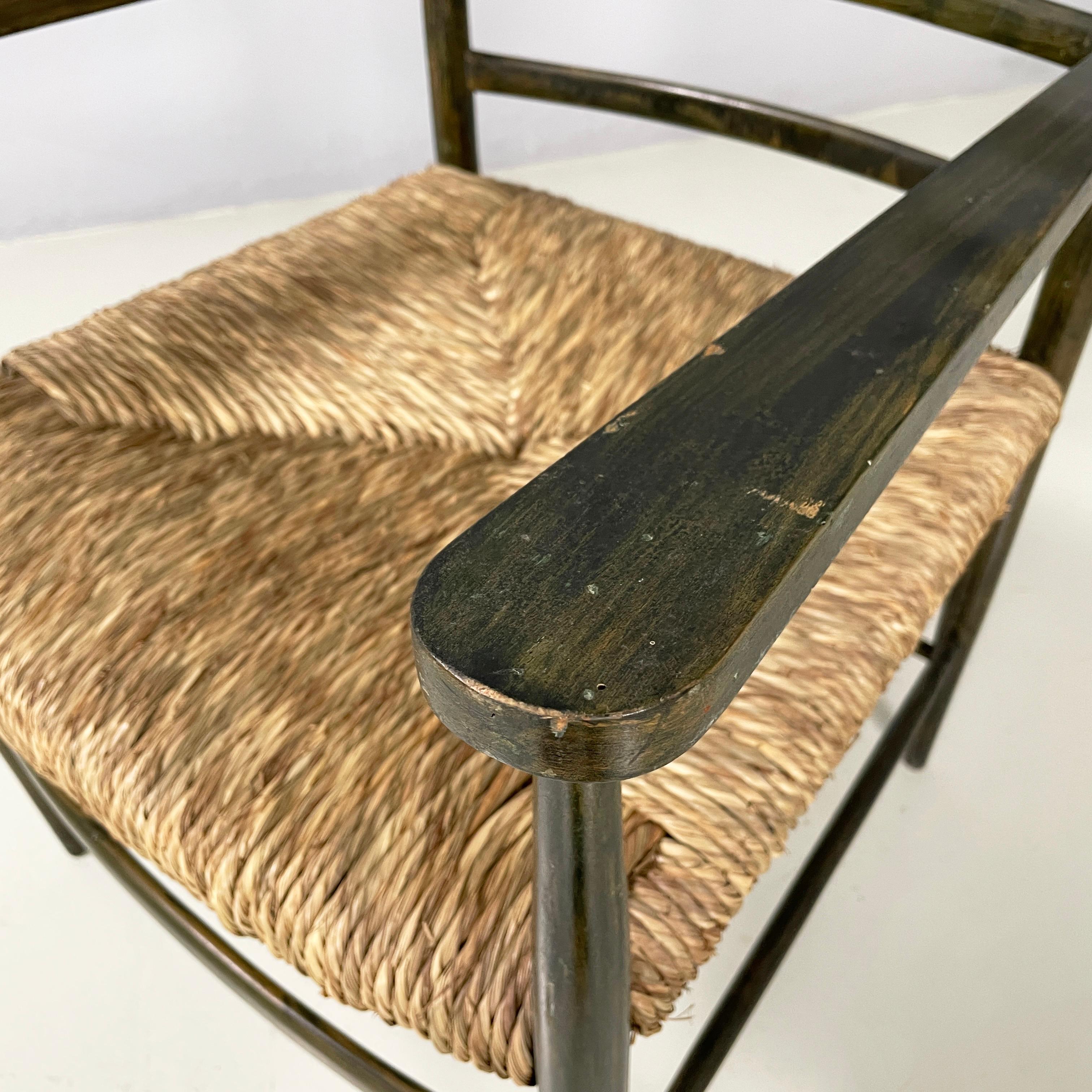 Italian mid-century modern armchairs in green wood and straw, 1930s For Sale 1