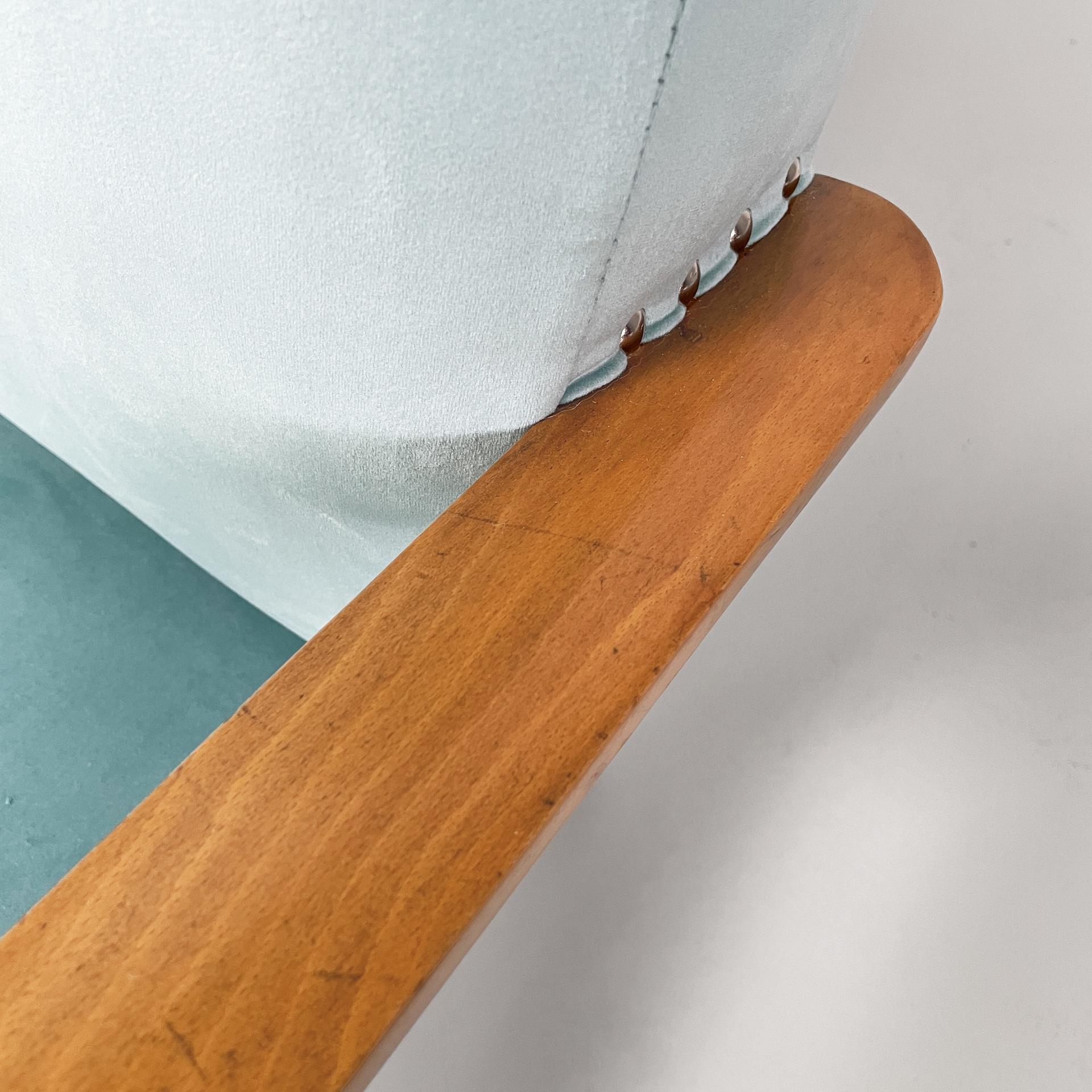 Italian mid-century modern armchairs in light blue and wood, 1950s in vendita 5
