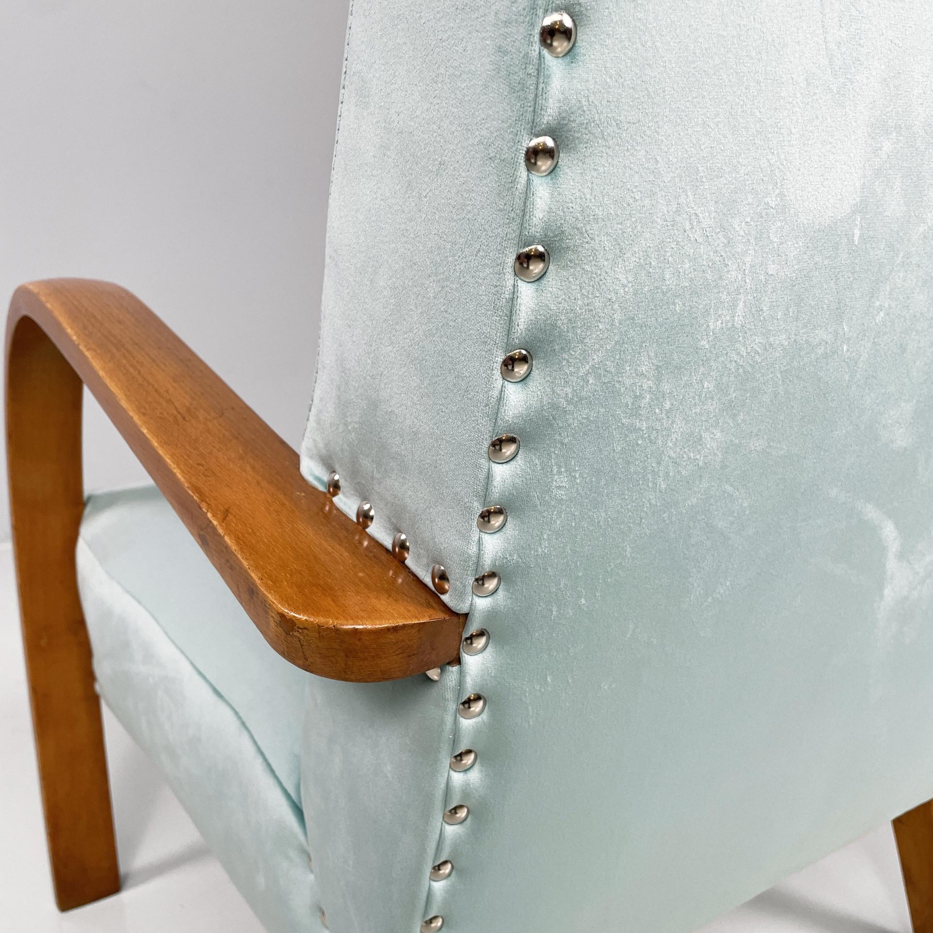 Italian mid-century modern armchairs in light blue and wood, 1950s in vendita 6
