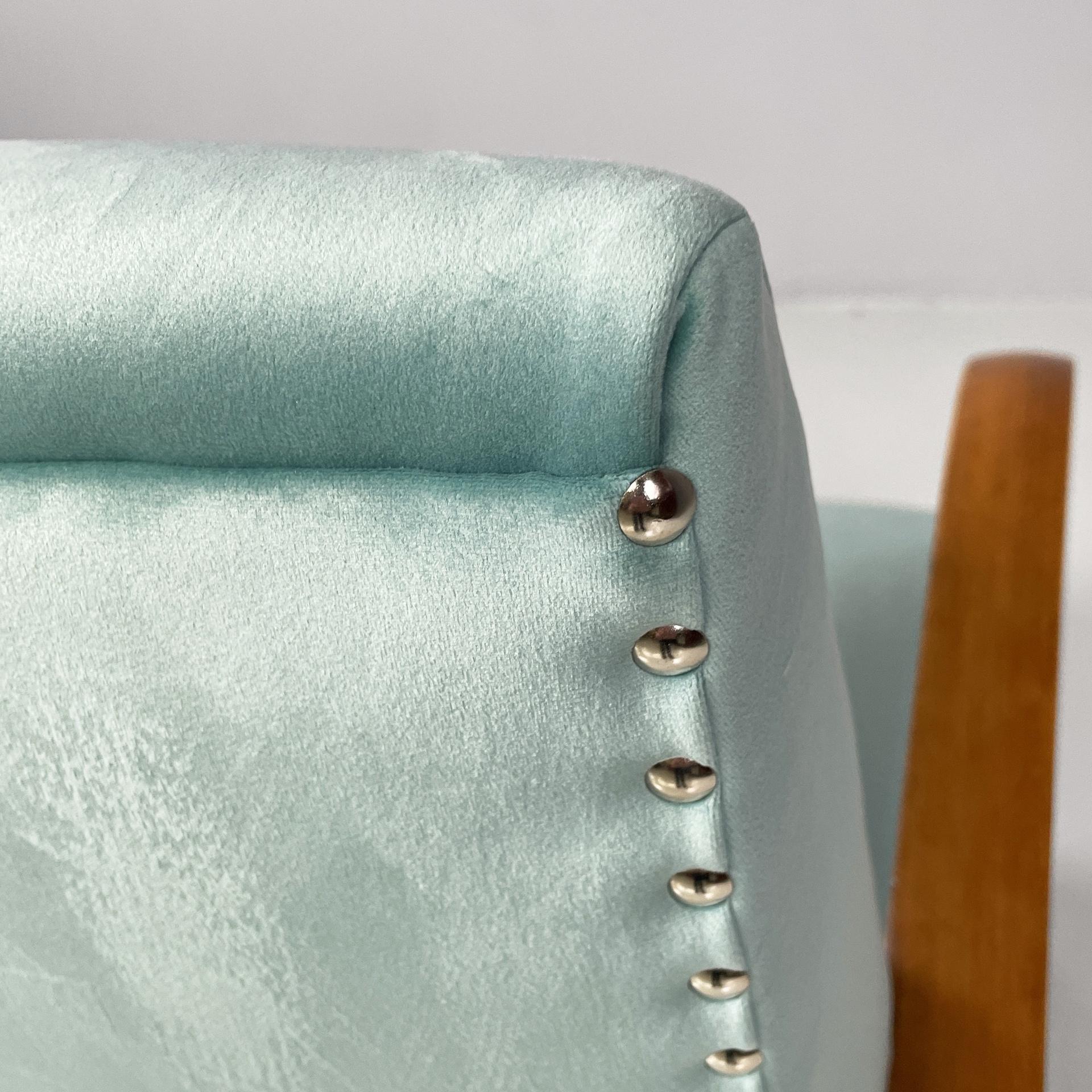 Italian mid-century modern armchairs in light blue and wood, 1950s in vendita 8