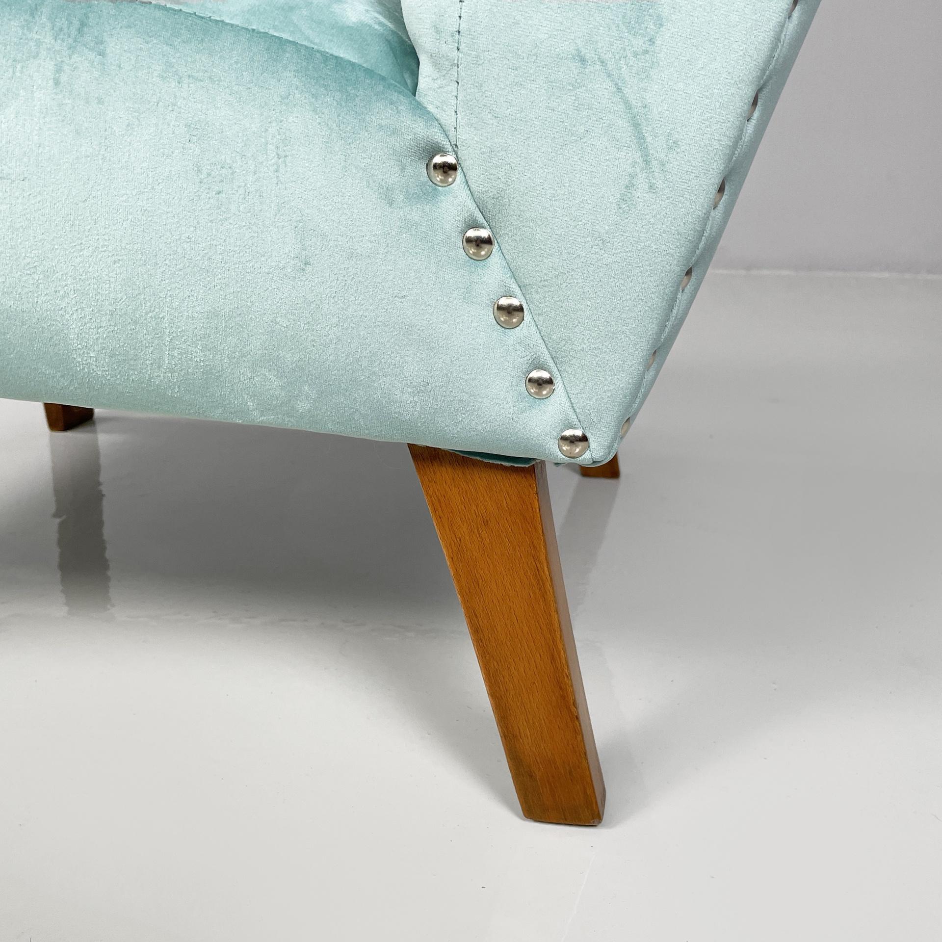 Italian mid-century modern armchairs in light blue and wood, 1950s in vendita 10