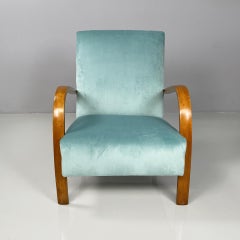 Italian mid-century modern armchairs in light blue and wood, 1950s