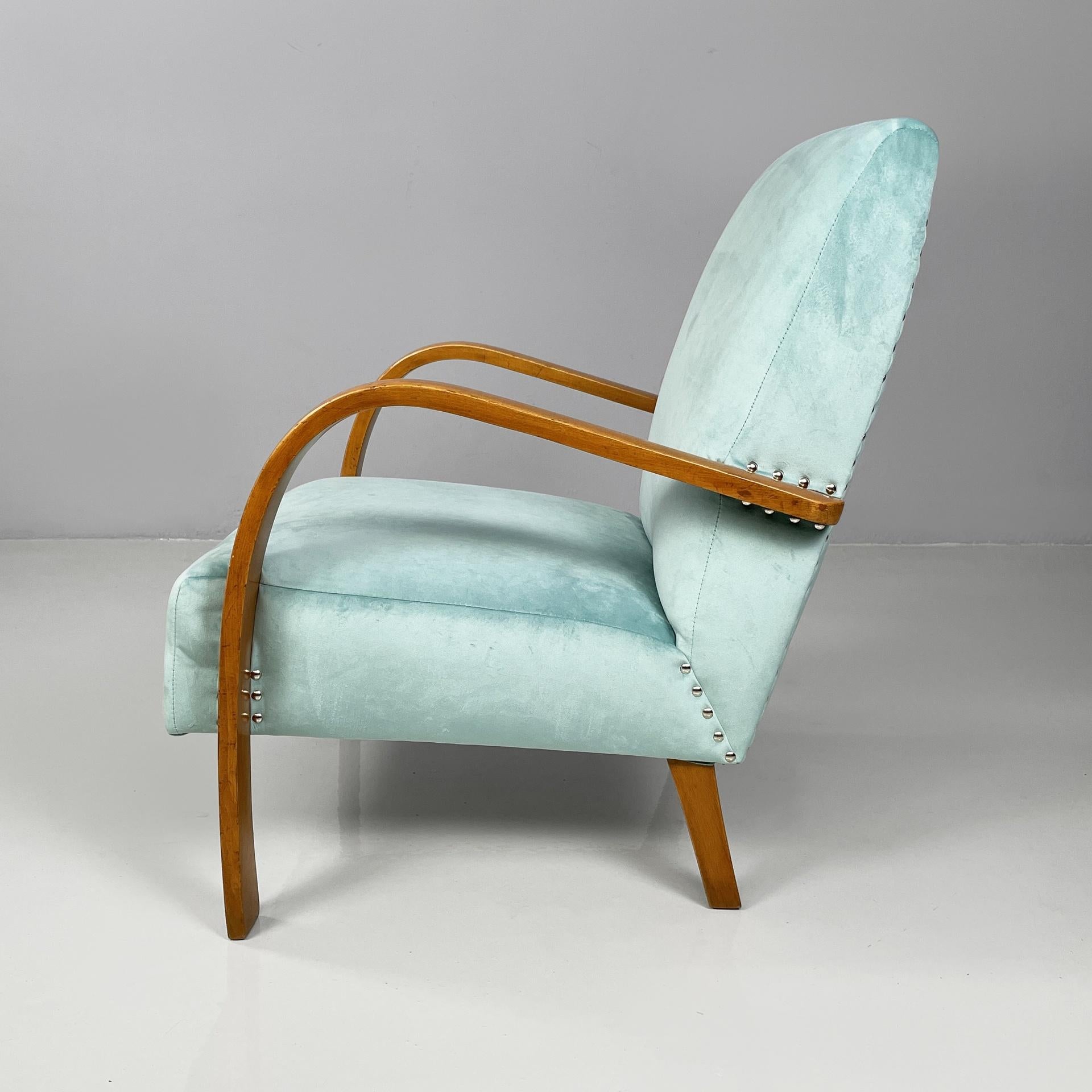 Moderno Italian mid-century modern armchairs in light blue and wood, 1950s in vendita