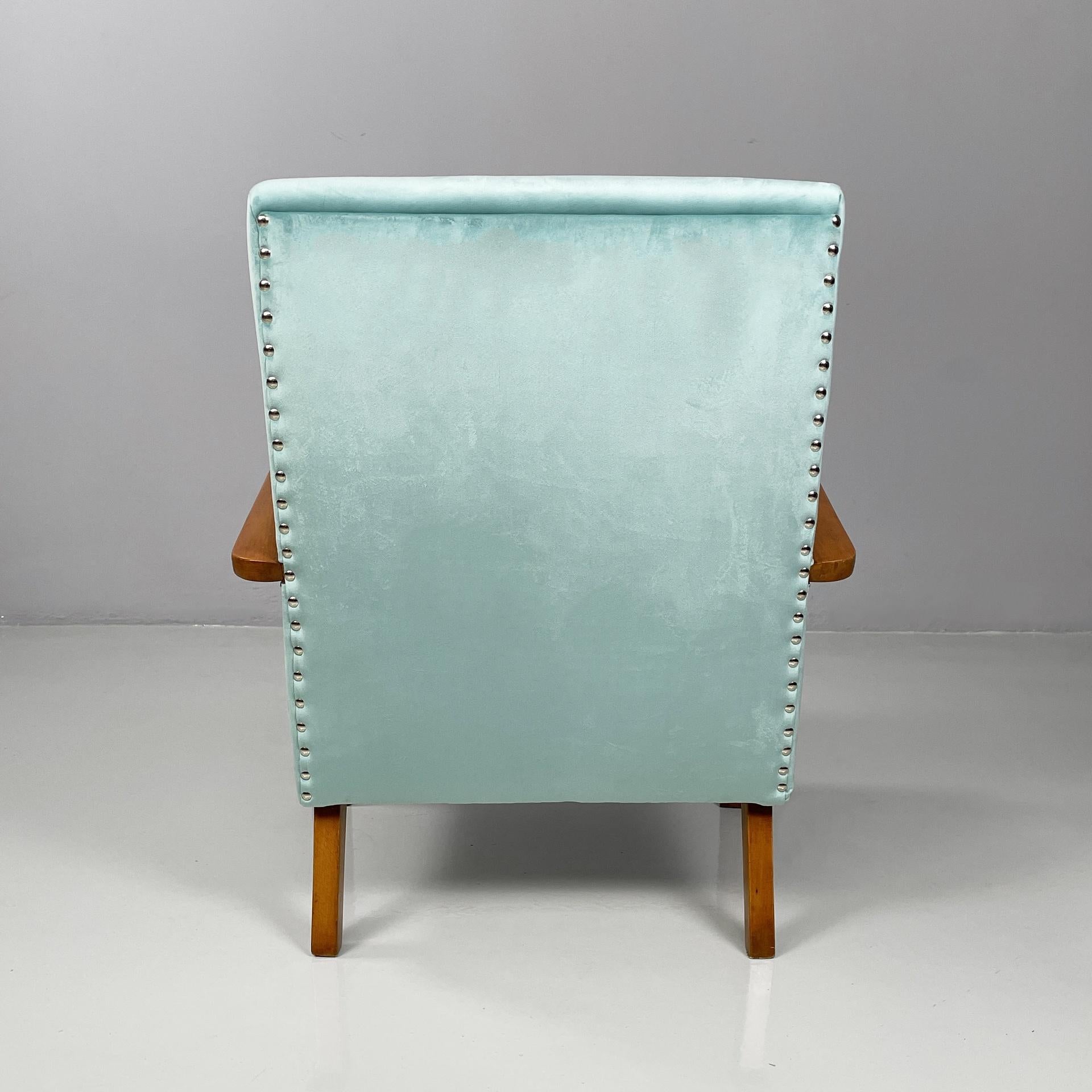 Mid-20th Century Italian mid-century modern armchairs in light blue and wood, 1950s in vendita
