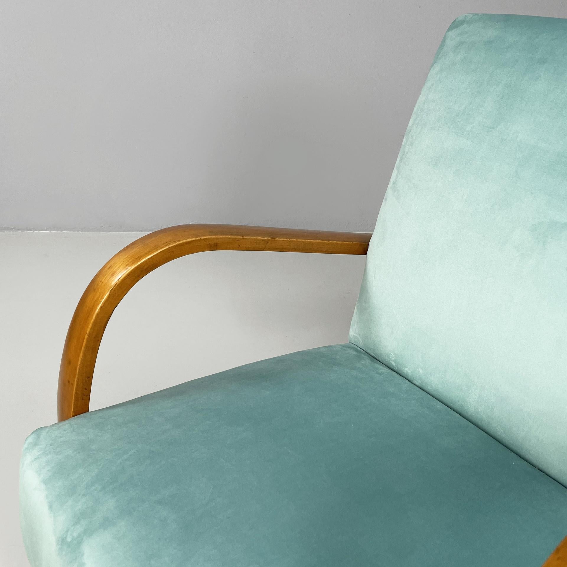 Velluto Italian mid-century modern armchairs in light blue and wood, 1950s in vendita