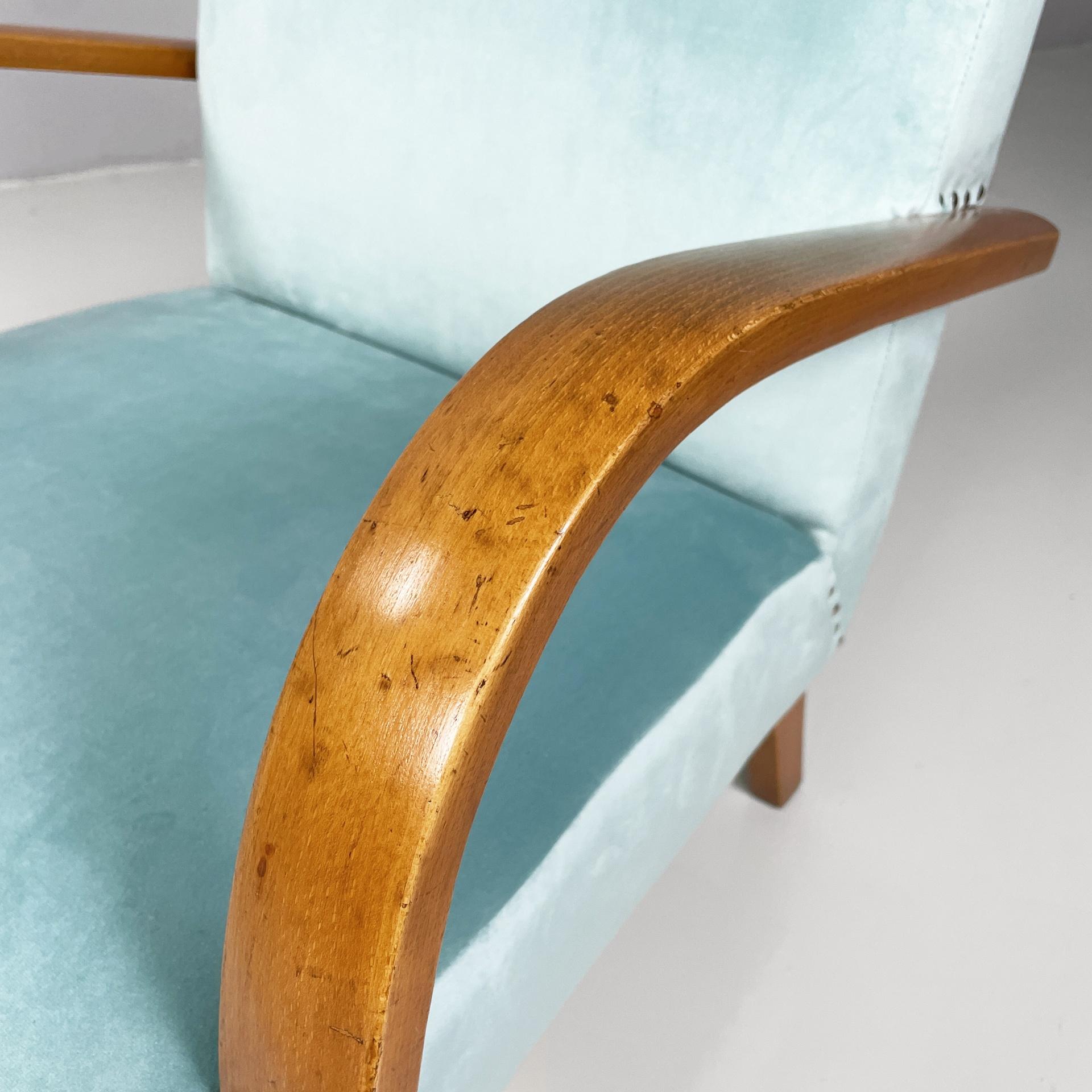 Italian mid-century modern armchairs in light blue and wood, 1950s in vendita 1