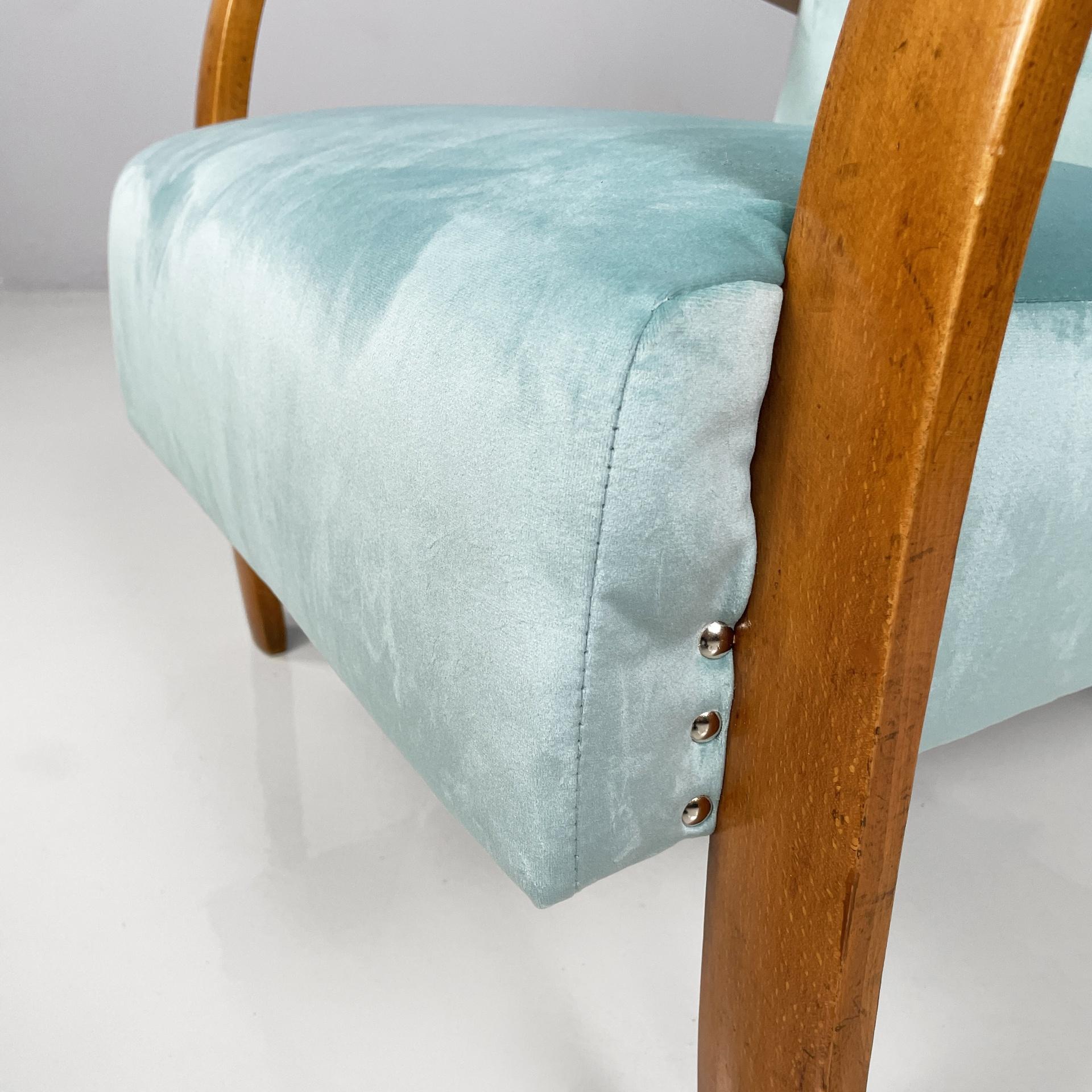 Italian mid-century modern armchairs in light blue and wood, 1950s in vendita 3