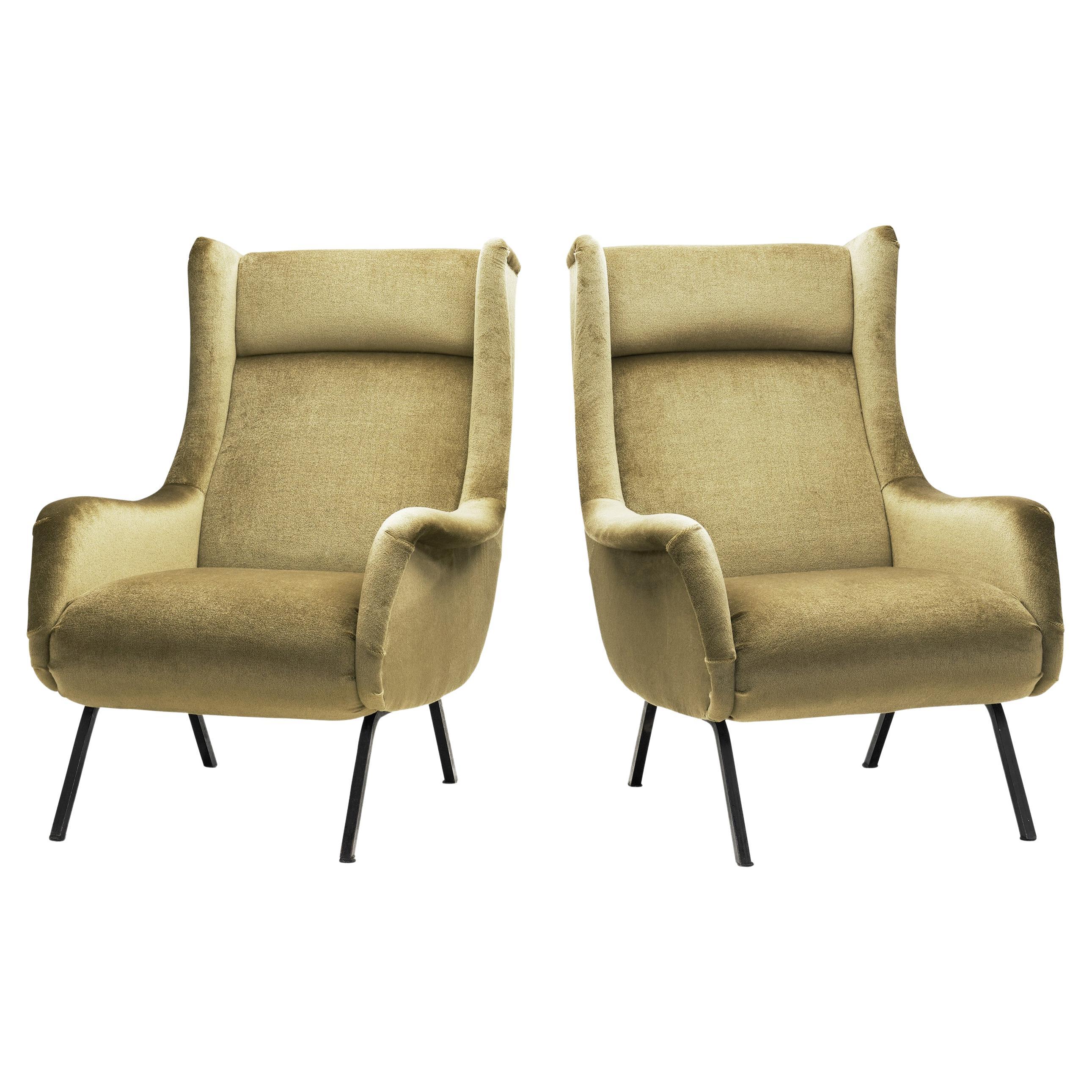 Italian Mid-Century Modern Armchairs in Velvet with Steel Frames, Italy 1960s For Sale