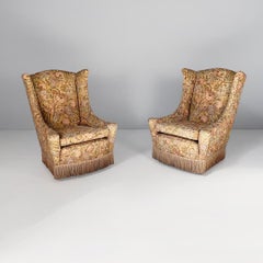 Italian mid-century modern armchairs in wood and fabric, 1950s