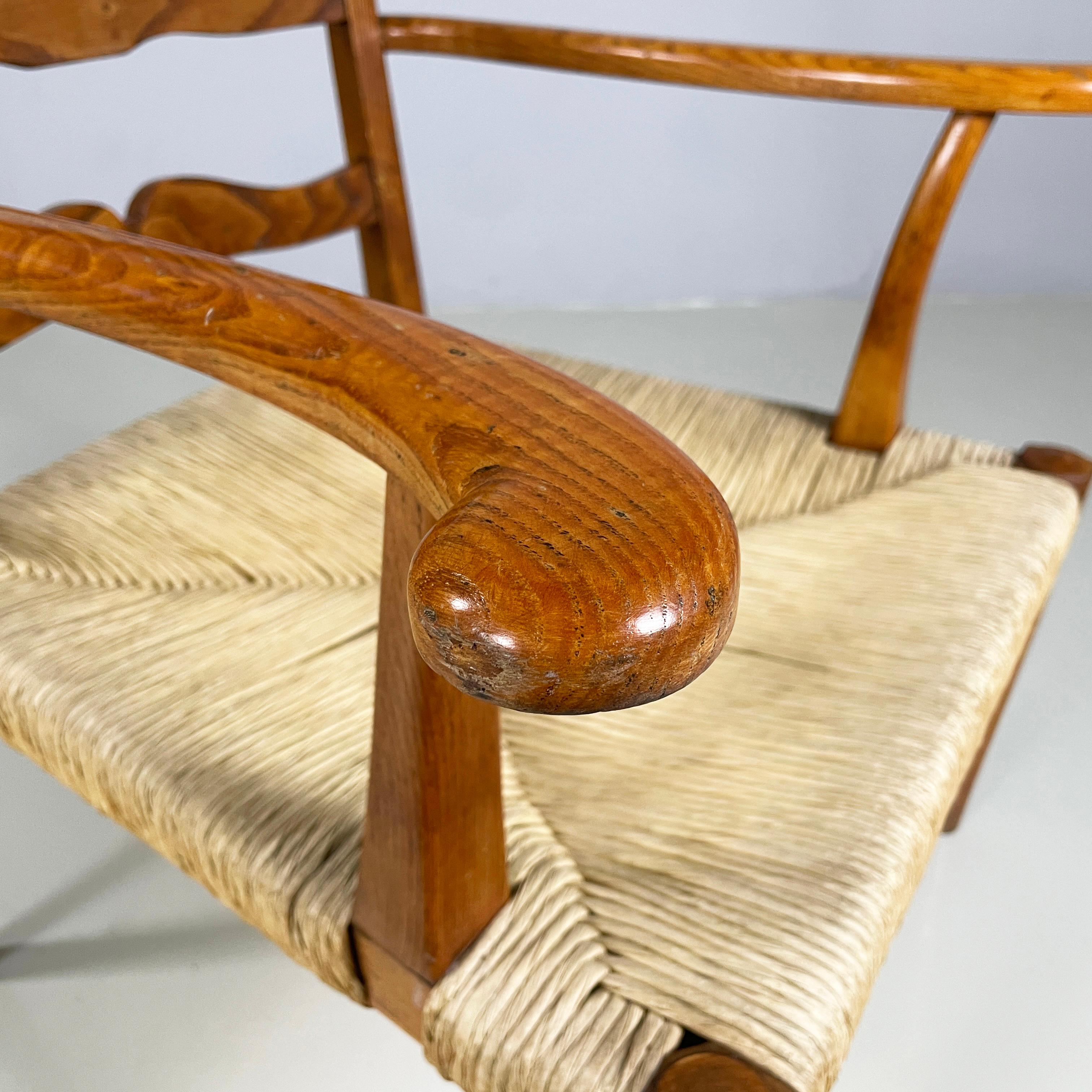 Italian mid-century modern Armchairs in woven straw and wood, 1940s For Sale 4