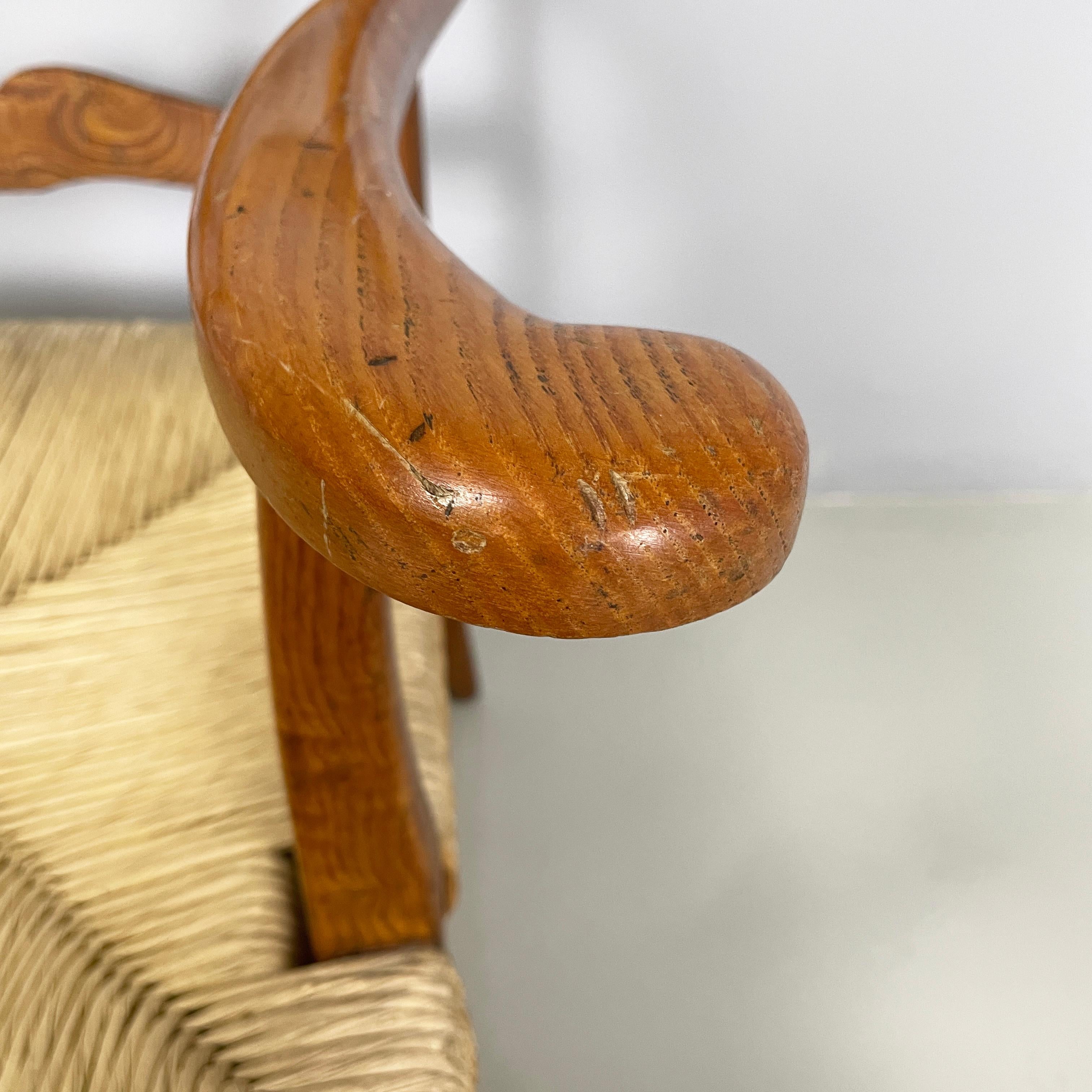 Italian mid-century modern Armchairs in woven straw and wood, 1940s For Sale 6