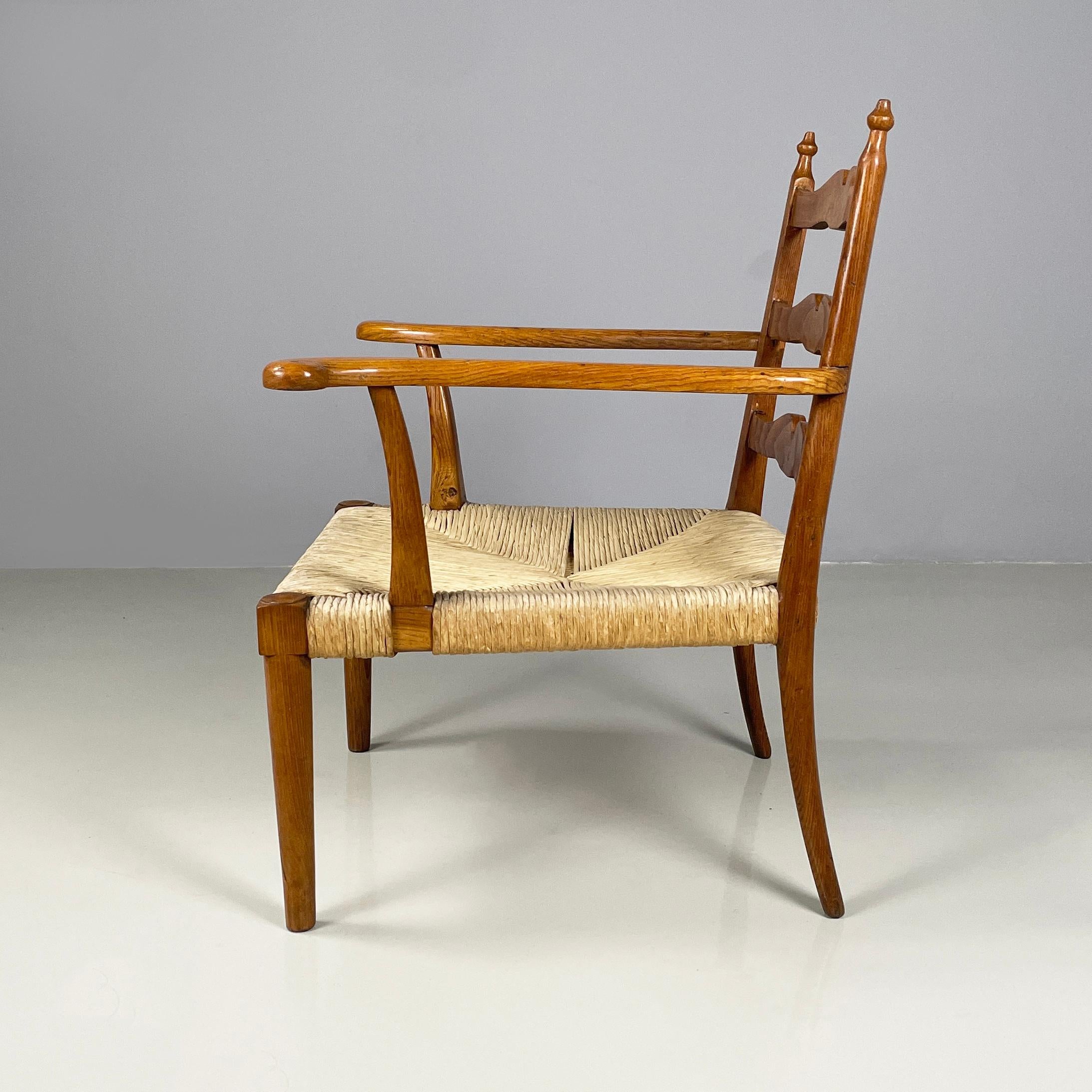 Mid-Century Modern Italian mid-century modern Armchairs in woven straw and wood, 1940s For Sale