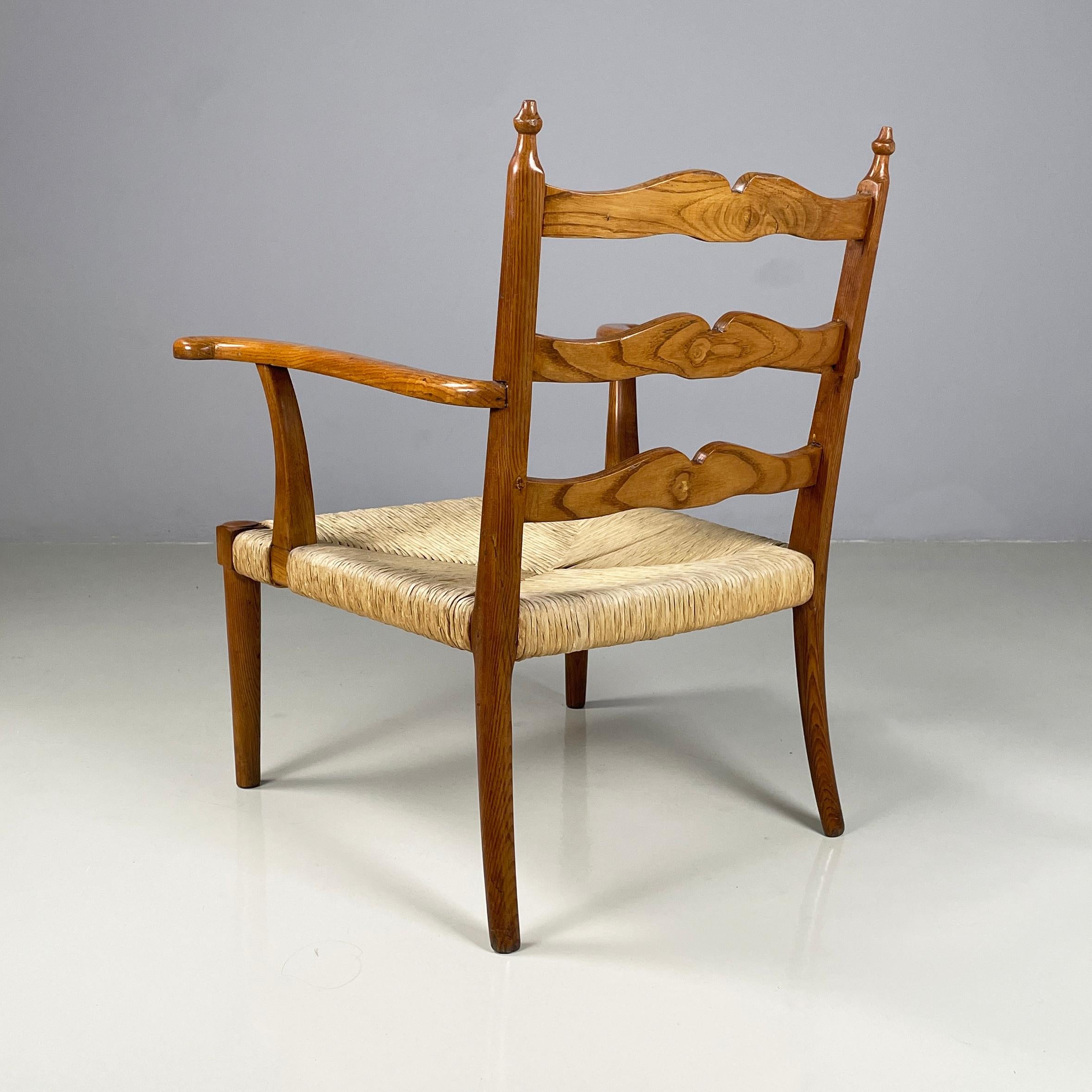 Italian mid-century modern Armchairs in woven straw and wood, 1940s In Good Condition For Sale In MIlano, IT