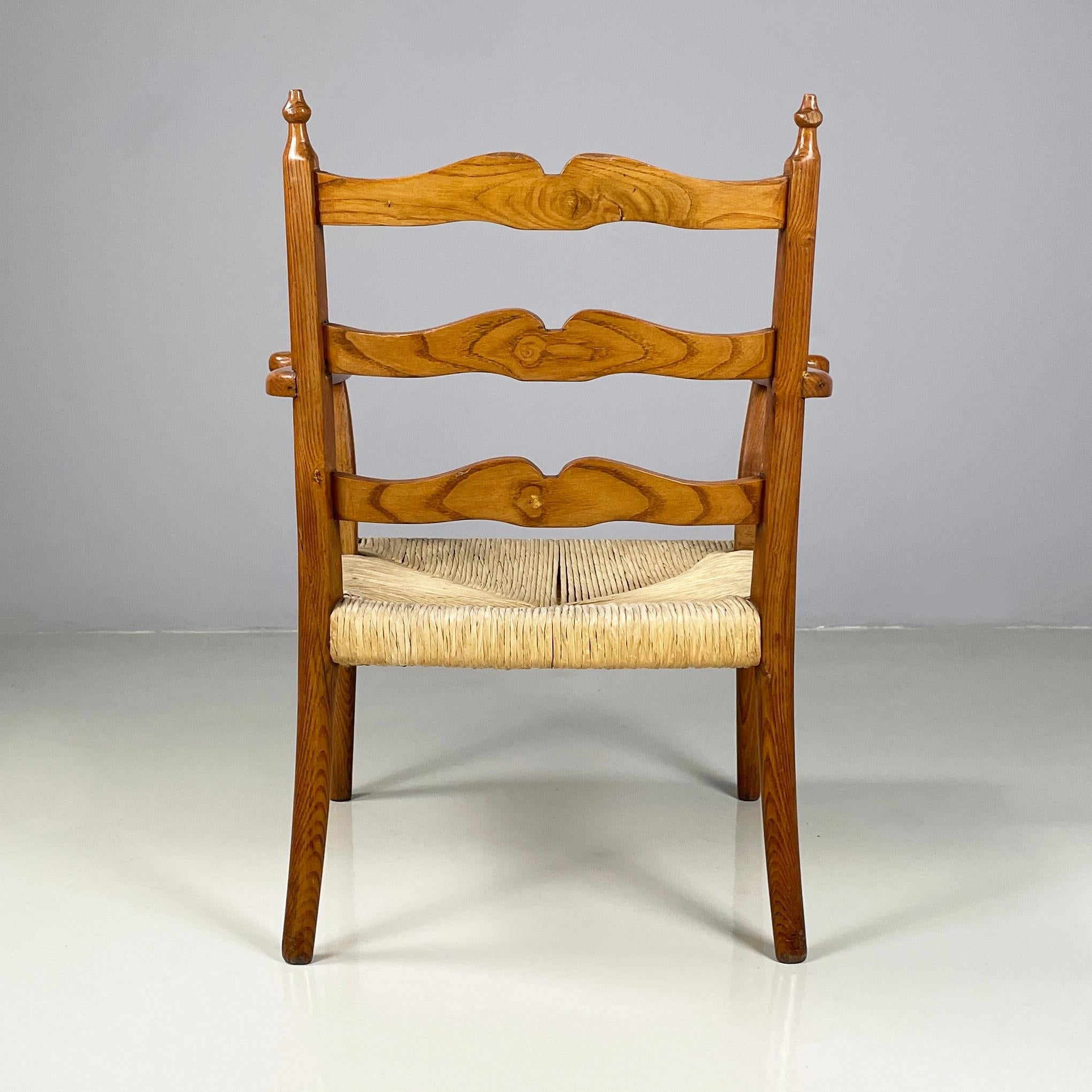 Mid-20th Century Italian mid-century modern Armchairs in woven straw and wood, 1940s For Sale