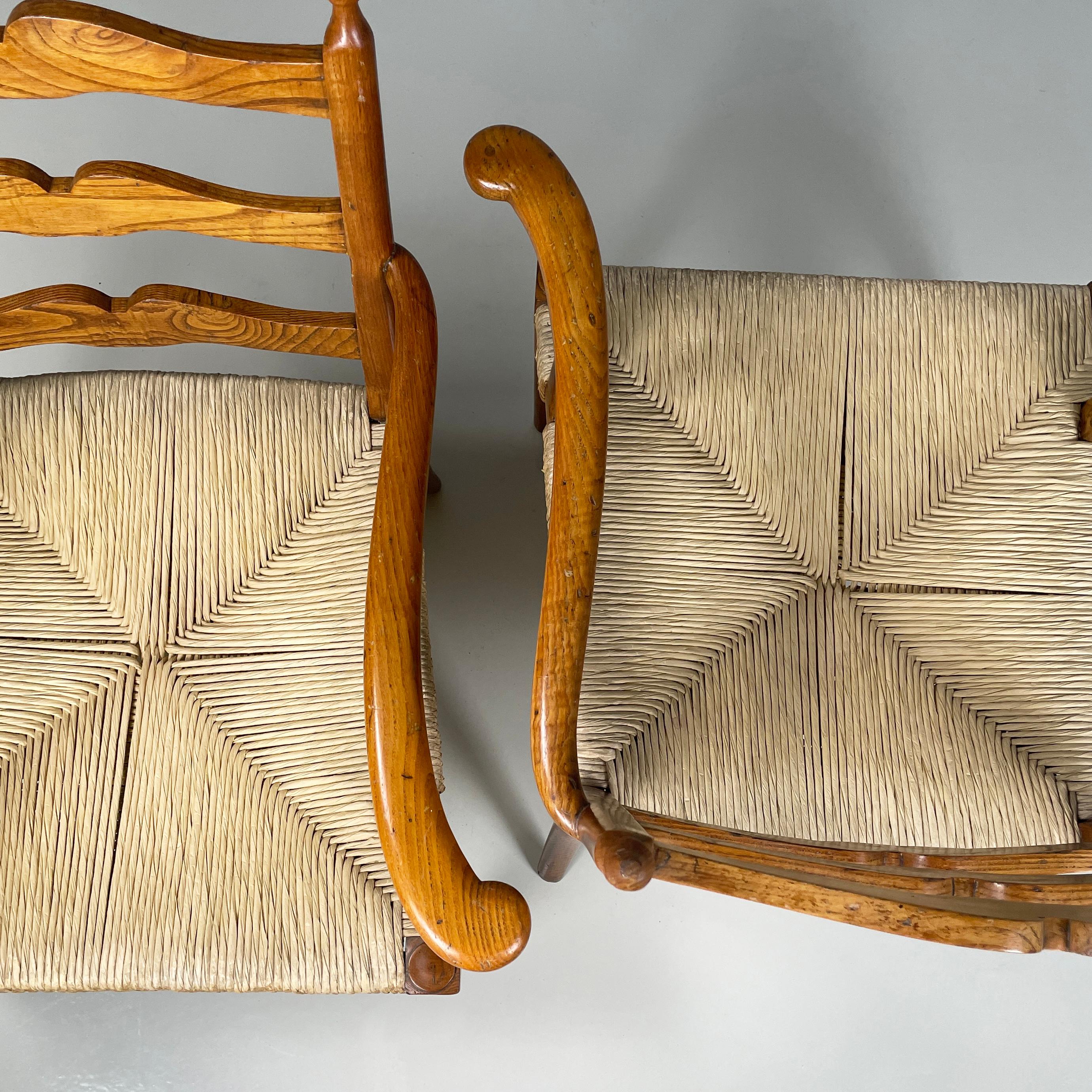 Italian mid-century modern Armchairs in woven straw and wood, 1940s For Sale 3