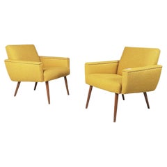 Italian mid-century modern Armchairs in yellow fabric and wood, 1960s