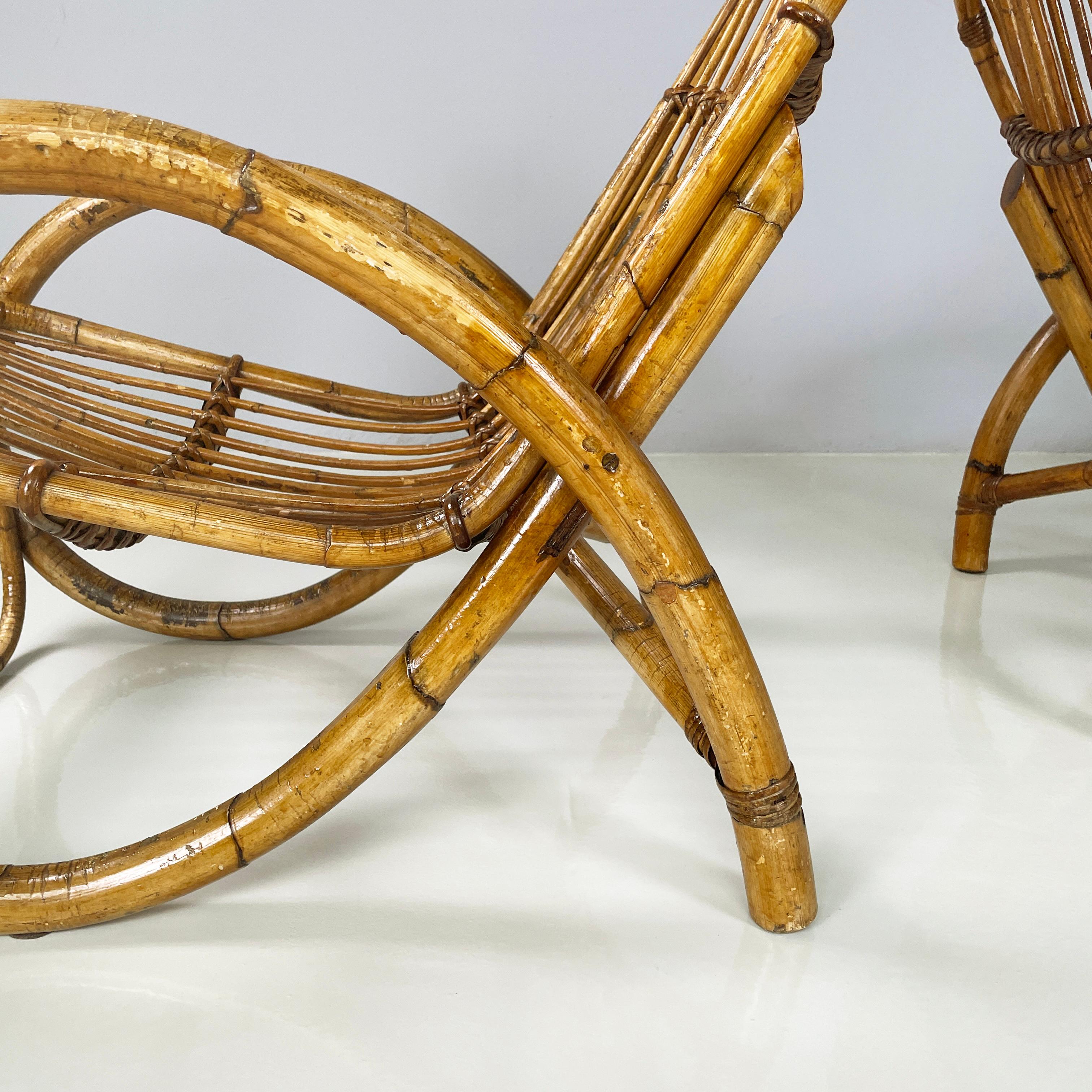 Italian mid-century modern Armchairs with armrests in curved rattan, 1960s For Sale 8