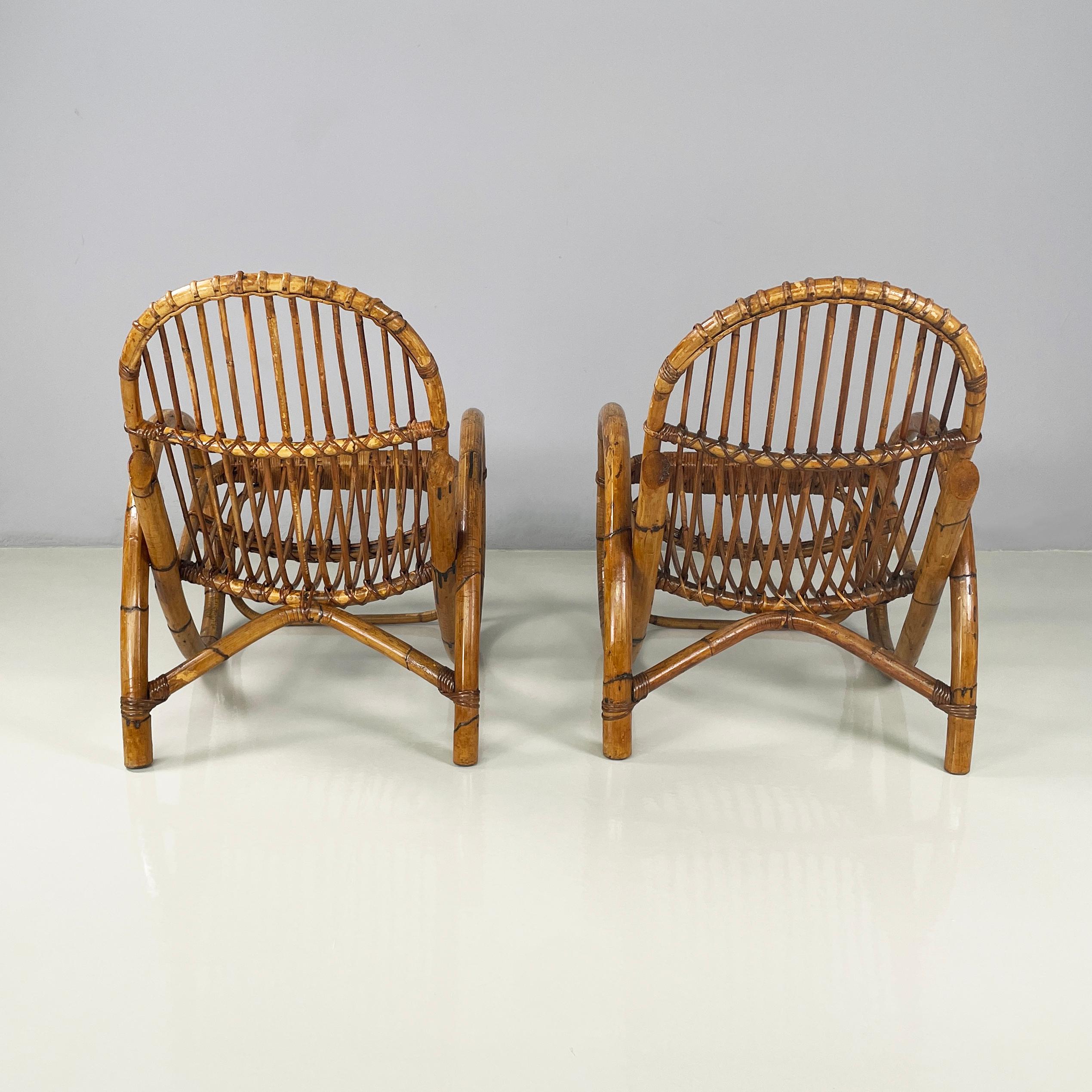 Mid-20th Century Italian mid-century modern Armchairs with armrests in curved rattan, 1960s For Sale