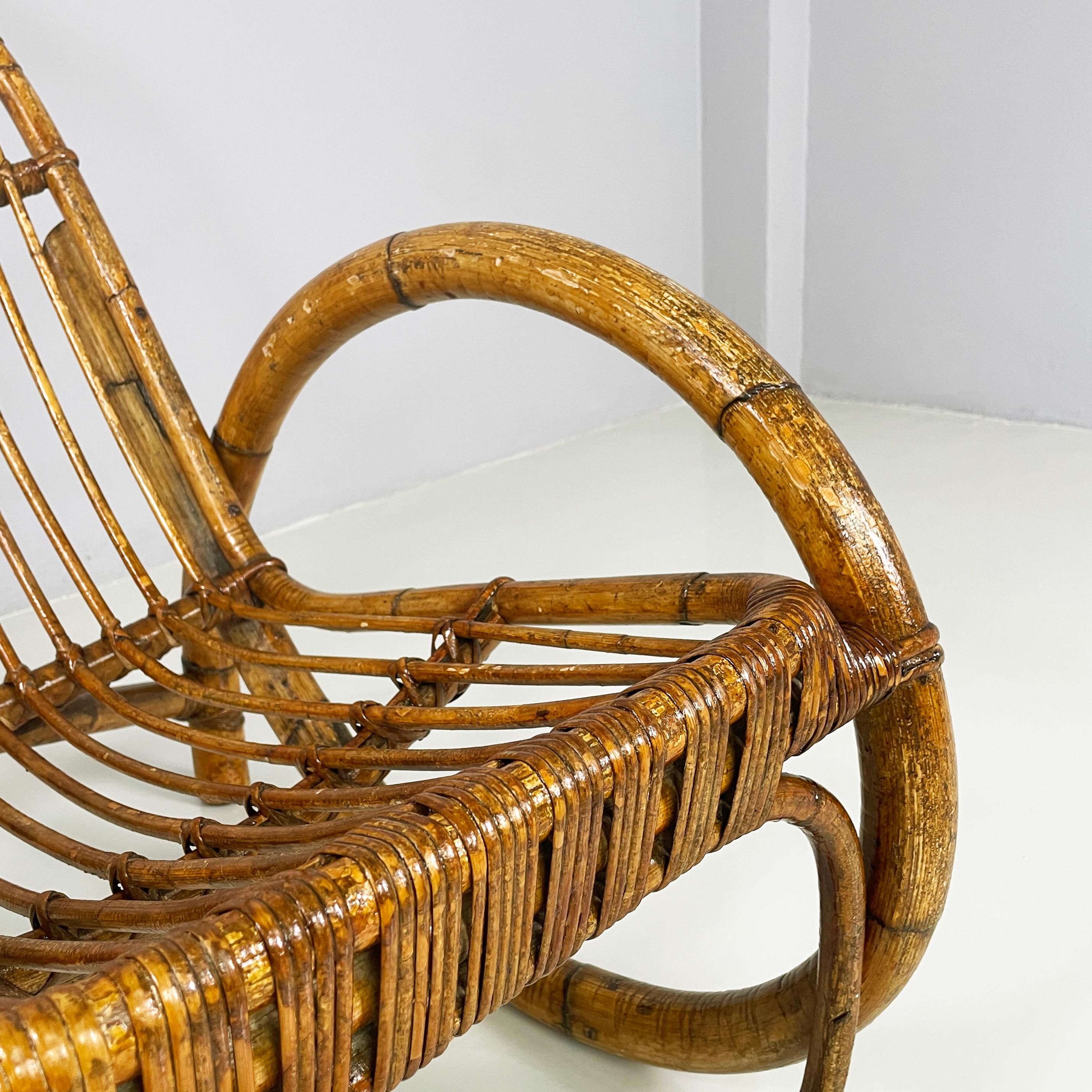 Italian mid-century modern Armchairs with armrests in curved rattan, 1960s For Sale 2