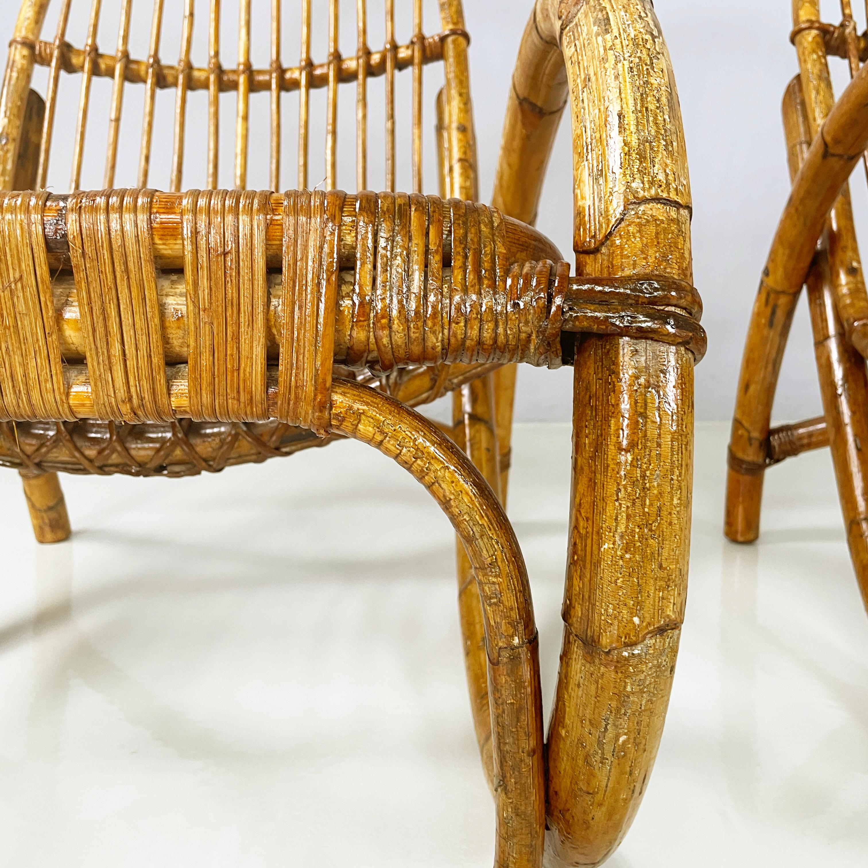 Italian mid-century modern Armchairs with armrests in curved rattan, 1960s For Sale 3
