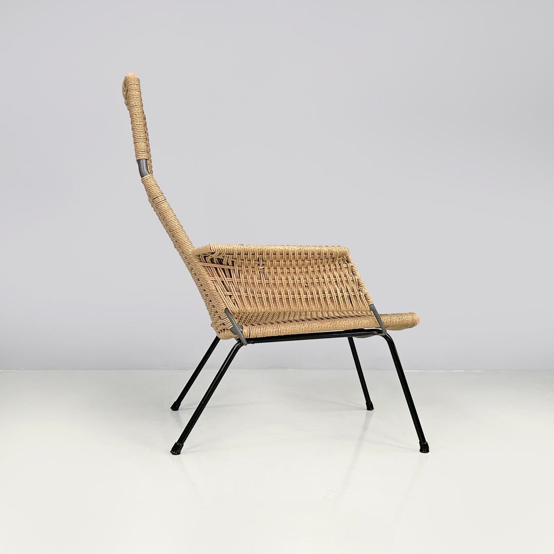 Poltrone italiane di metà secolo moderno con struttura in metallo e corda beige, anni '60 In condizioni buone in vendita a MIlano, IT