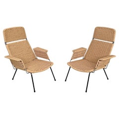 Sillones modernos italianos de mediados de siglo con estructura metálica y cuerda beige, años 60