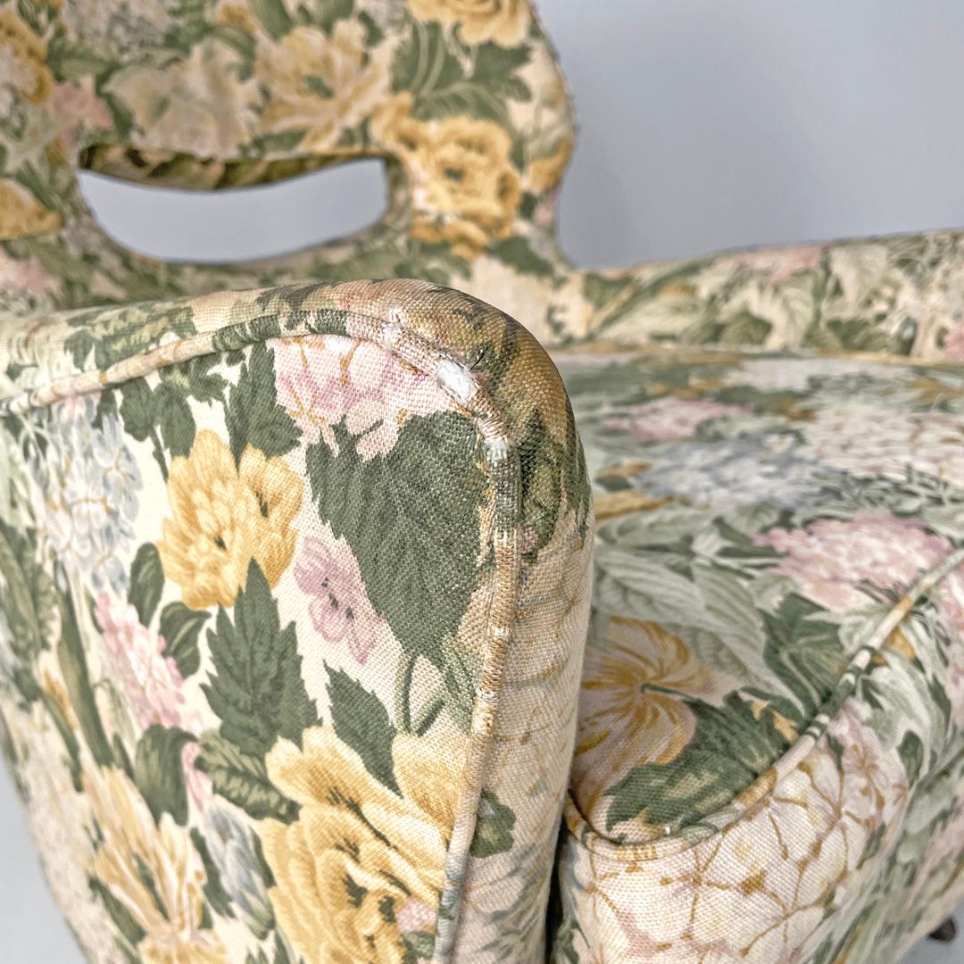 Italian mid-century modern armchairs with yellow floral pattern fabric, 1960s For Sale 9