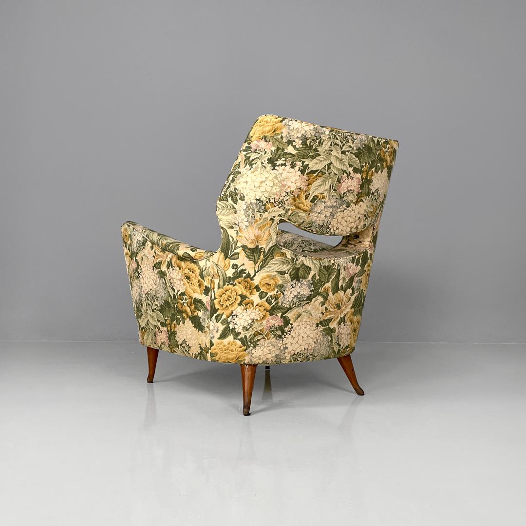 Mid-20th Century Italian mid-century modern armchairs with yellow floral pattern fabric, 1960s For Sale