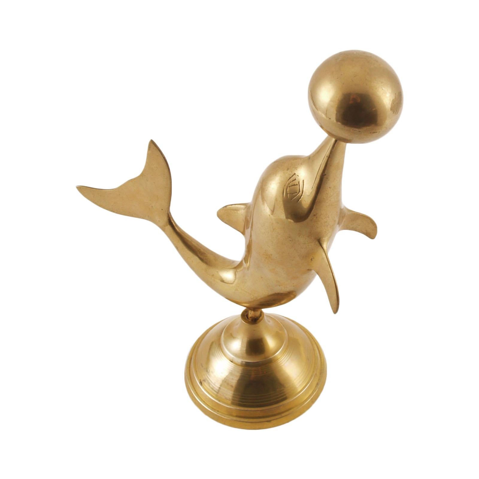Italian Mid-Century Modern 1930s Art Deco Dolphin Statue in Gilded Brass For Sale