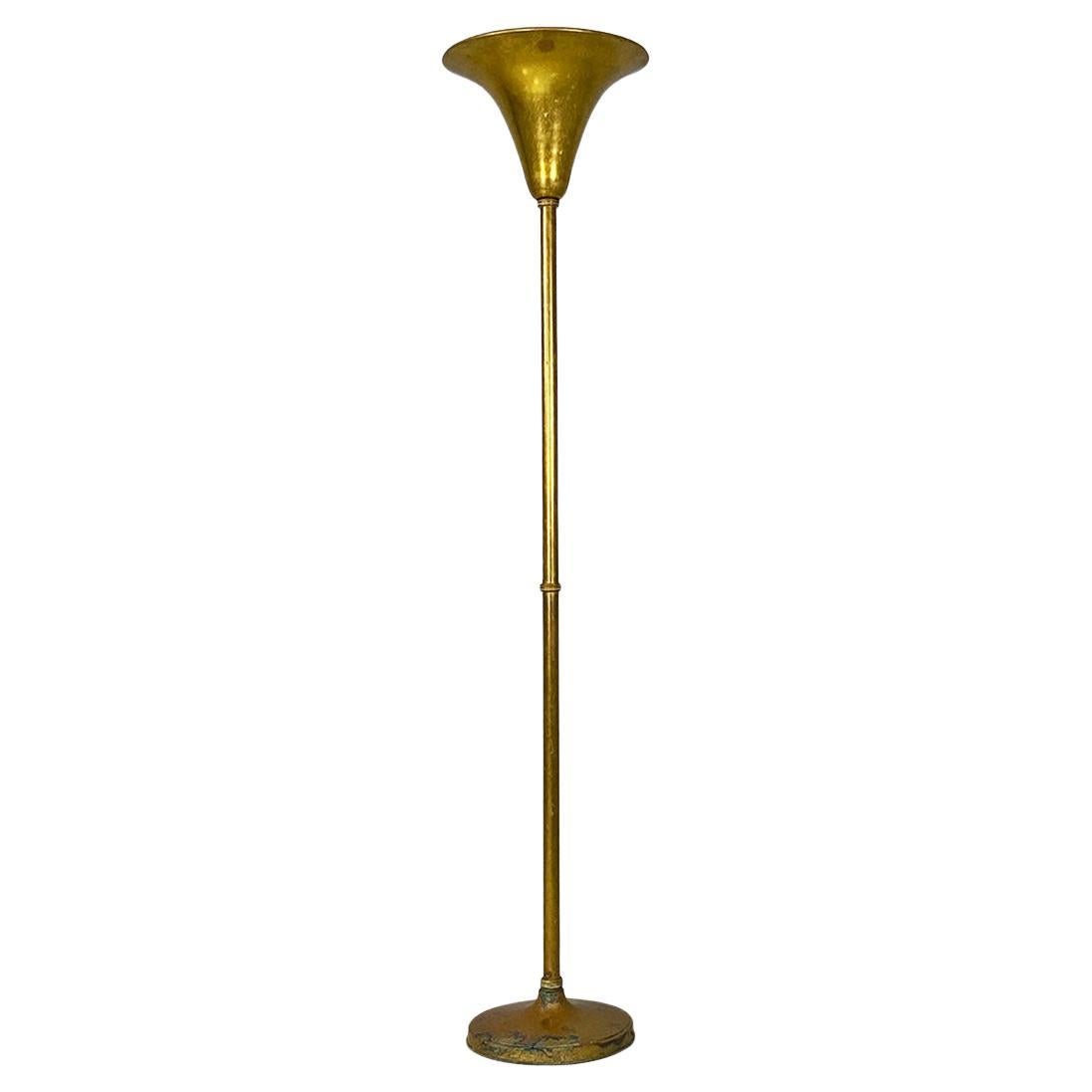 Italian mid-century modern, art deco style entirely brass floor lamp, 1940s