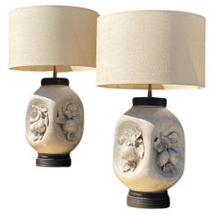 Retro Italian Mid-Century Modern Artist Studio Made Matte Bisque Pottery Fruit Lamps