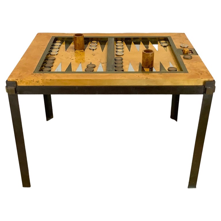 1960s Italian Inlaid Wood Multi Game Table With Roulette, Checkers/Chess,  Backgammon